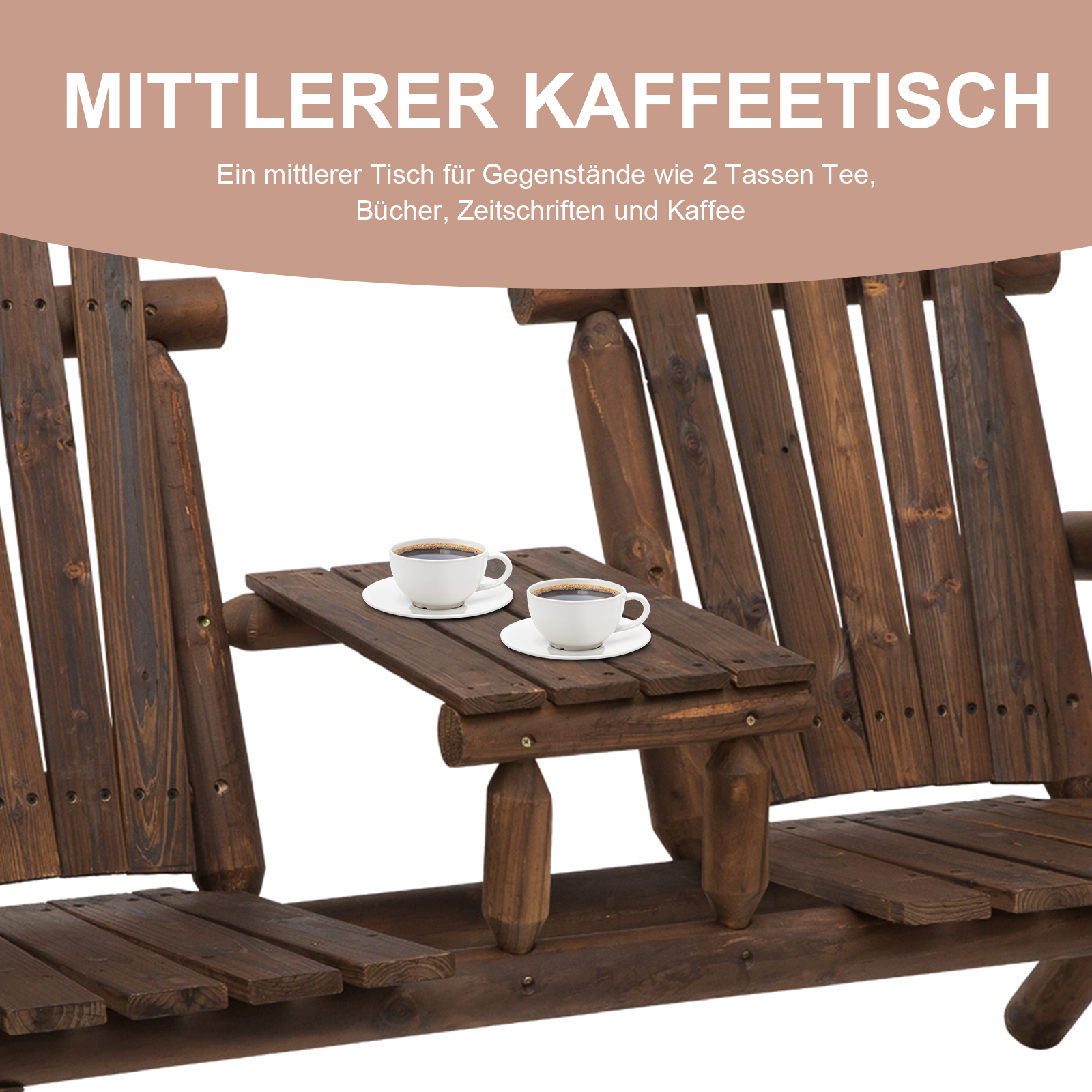 Gartenbank mit Tisch, Gartenmöbel, Sitzbank, 2 Stühle, Massivholz, Braun, 157 x 88 x 103 cm