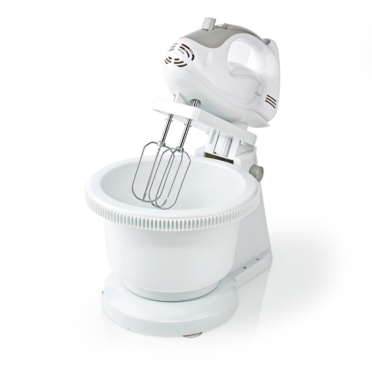 Handmixer | 200 W | 5 Geschindigkeitsstufen | Turbofunktion | Schüssel drehen / 2 Knethaken / 2 Quirle | Grau / Weiss