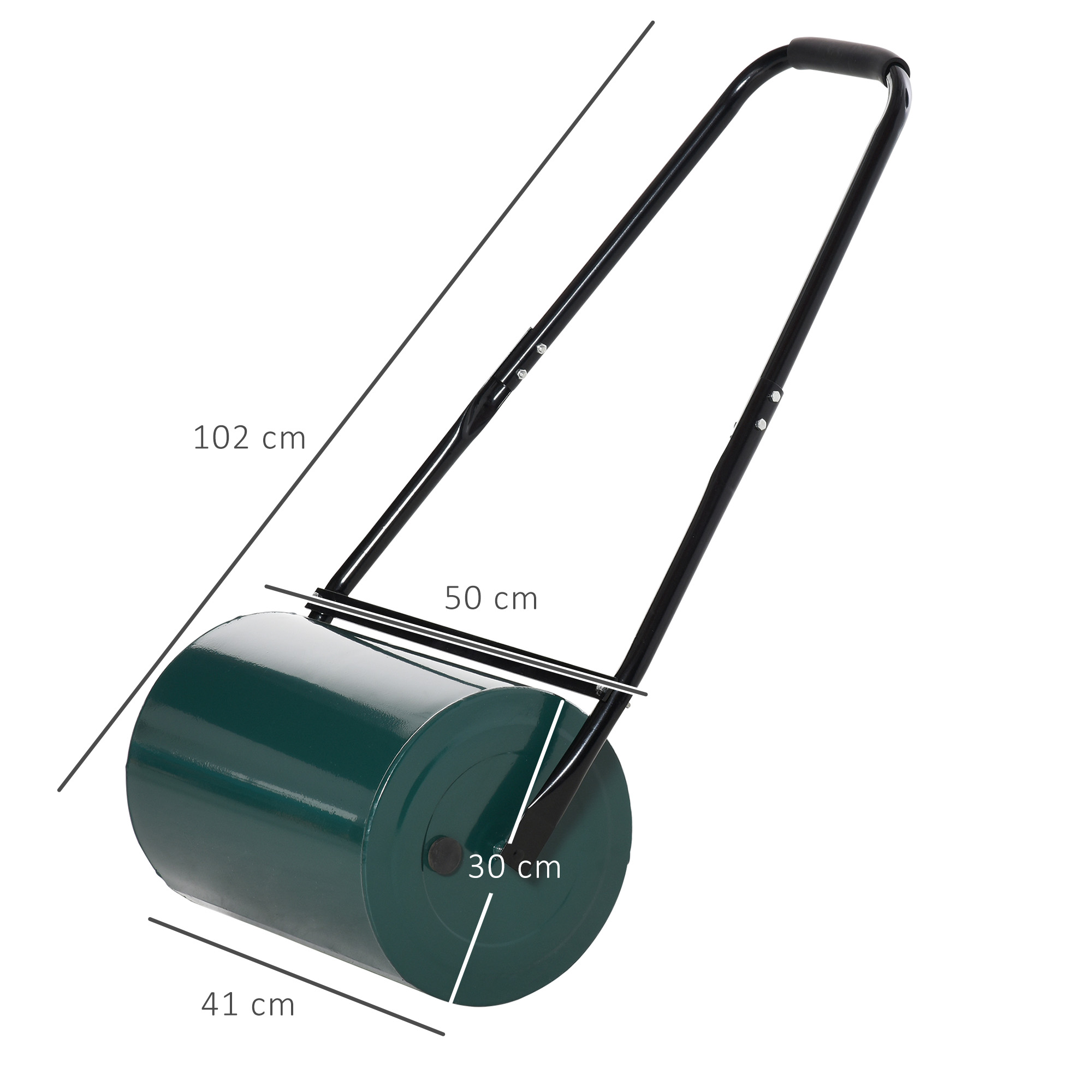 Rasenwalze Gartenrolle Gartenwalze mit U-Griff 31 cm Durchmesser 30 cm Arbeitsbreit 40l Wasser-/Sandfüllungen Metall Grün