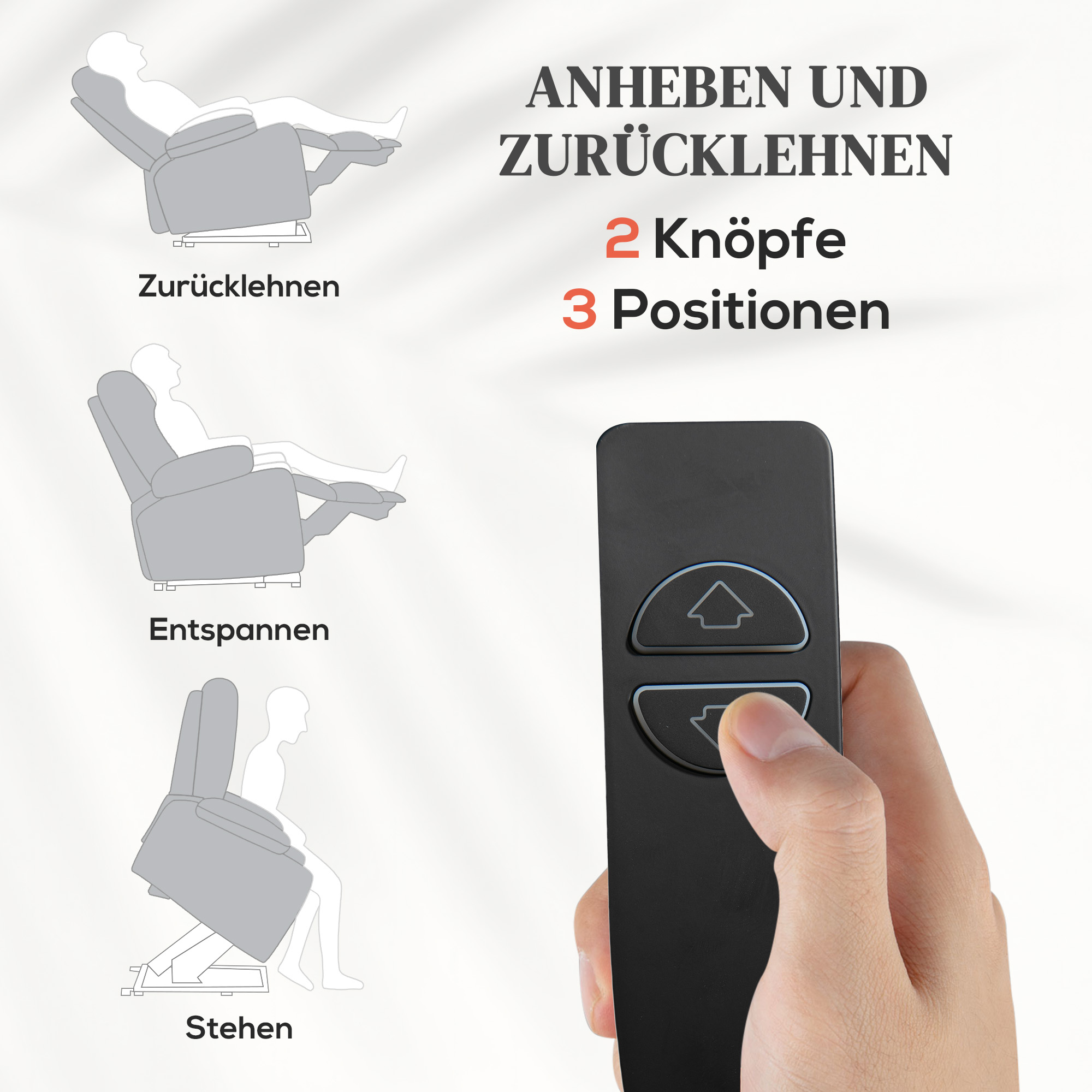 Aufstehhilfe Seniorensessel, Liegefunktion, inkl. Fernbedienung, 144 cm x 91 cm x 88 cm, Hellgrau