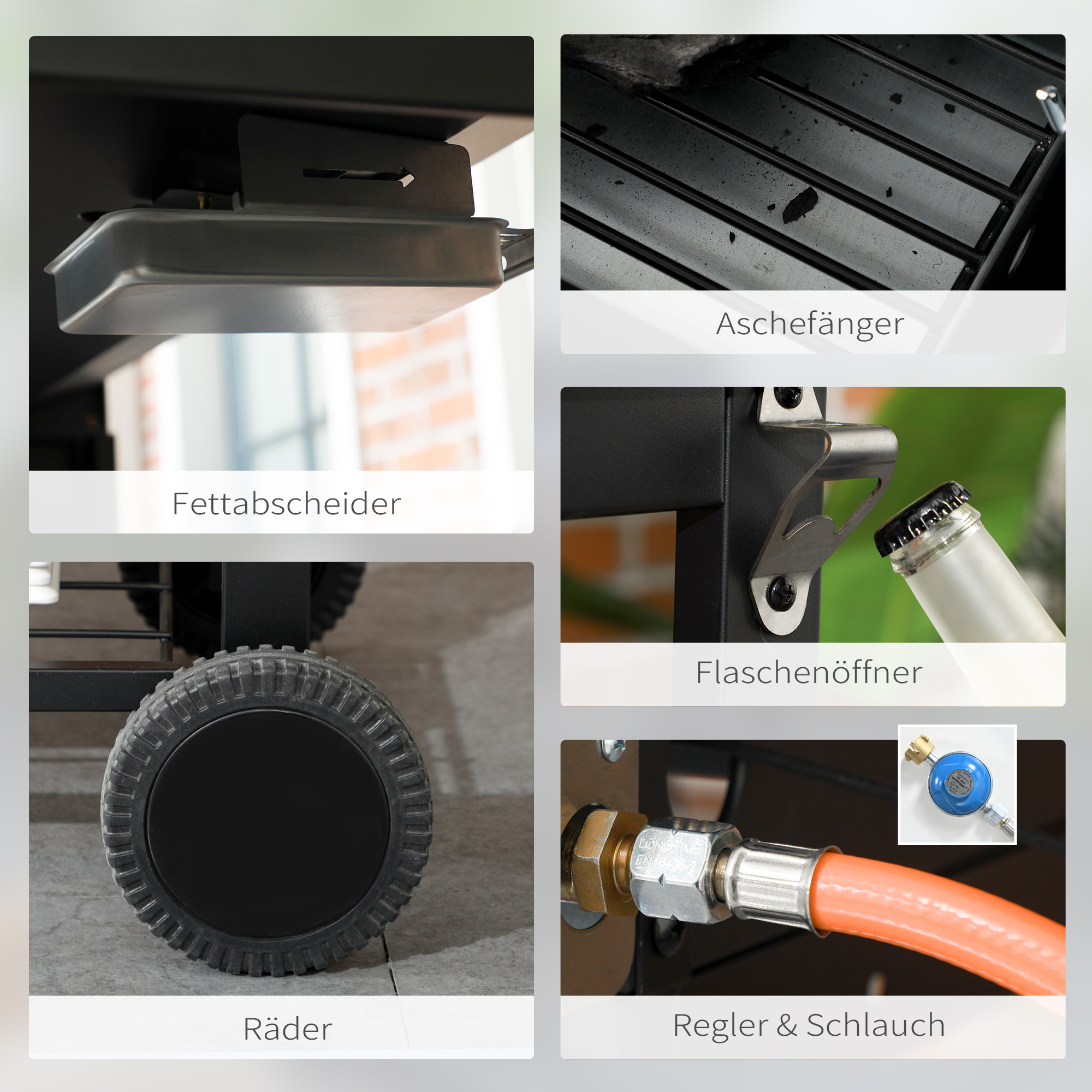 Gasgrill BBQ-Grill, inkl. Thermometer, Warmhalteplatten, 161 x 54 x 103 cm, Schwarz + Silber