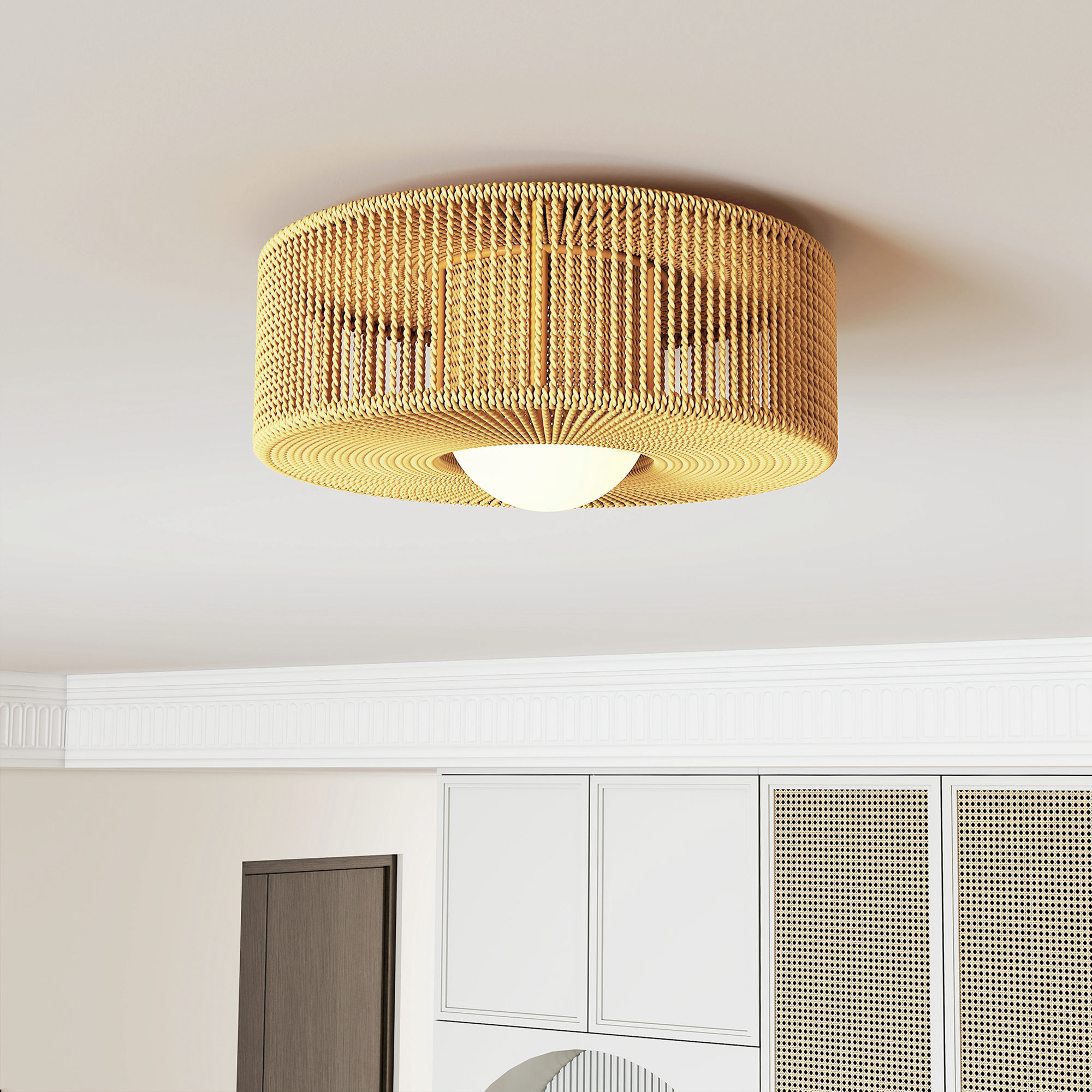 Deckenleuchte, Boho-Deckenlampe Hängend mit G9 LED Fassung, Lampenschirm aus Hanfseil Rund