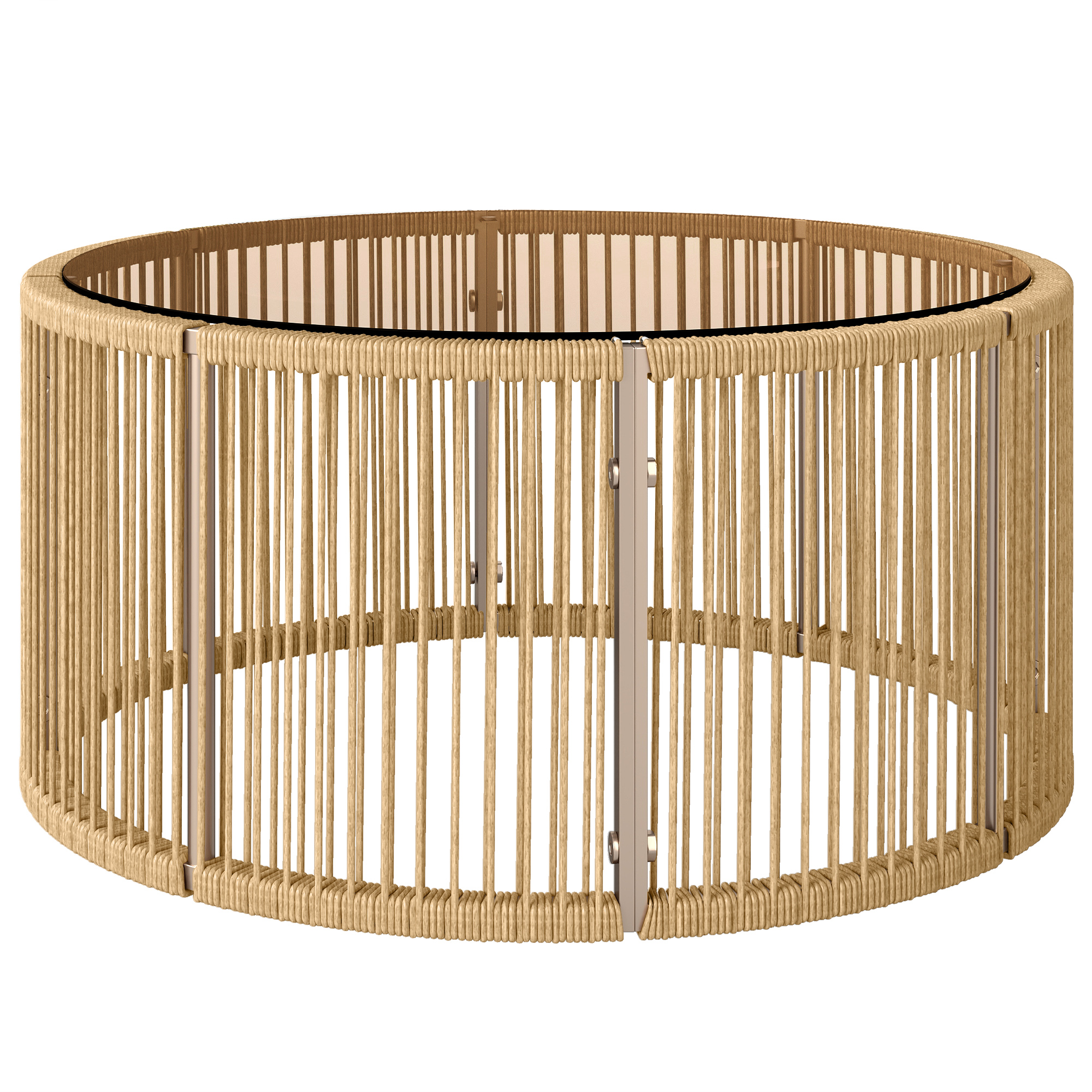 Beistelltisch aus Polyrattan Kaffeetisch mit gehärteter Glasplatte Gartentisch mit Stahlrahmen 70 x 70 x 33 cm Braun