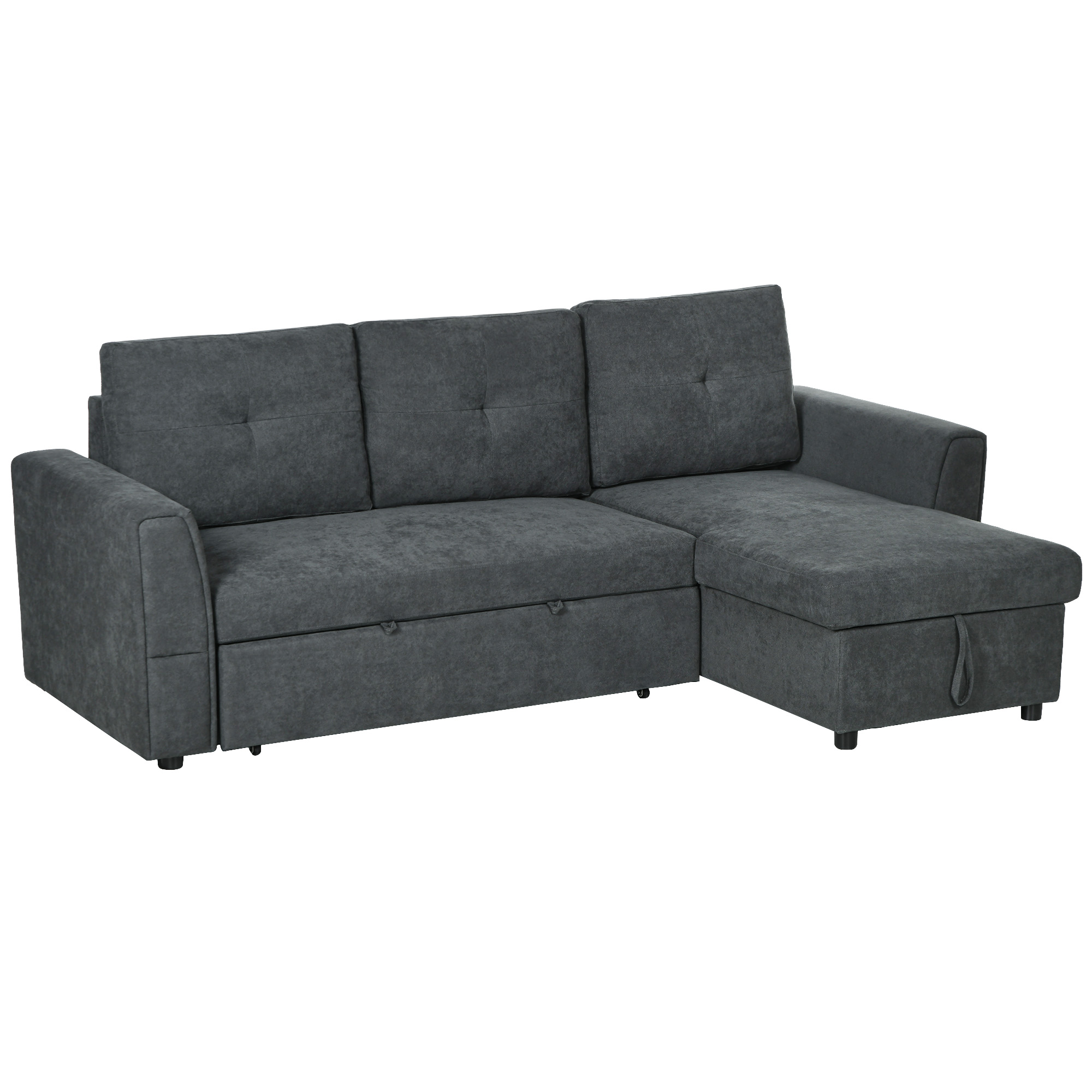 3-Sitzer-Sofa mit Bettfunktion, Schlafsofa mit Chaiselongue, Polstersofa, Dunkelgrau 3-Sitzer-Sofa mit Bettfunktion, Schlafsofa mit Chaiselongue, Polstersofa, Dunkelgrau