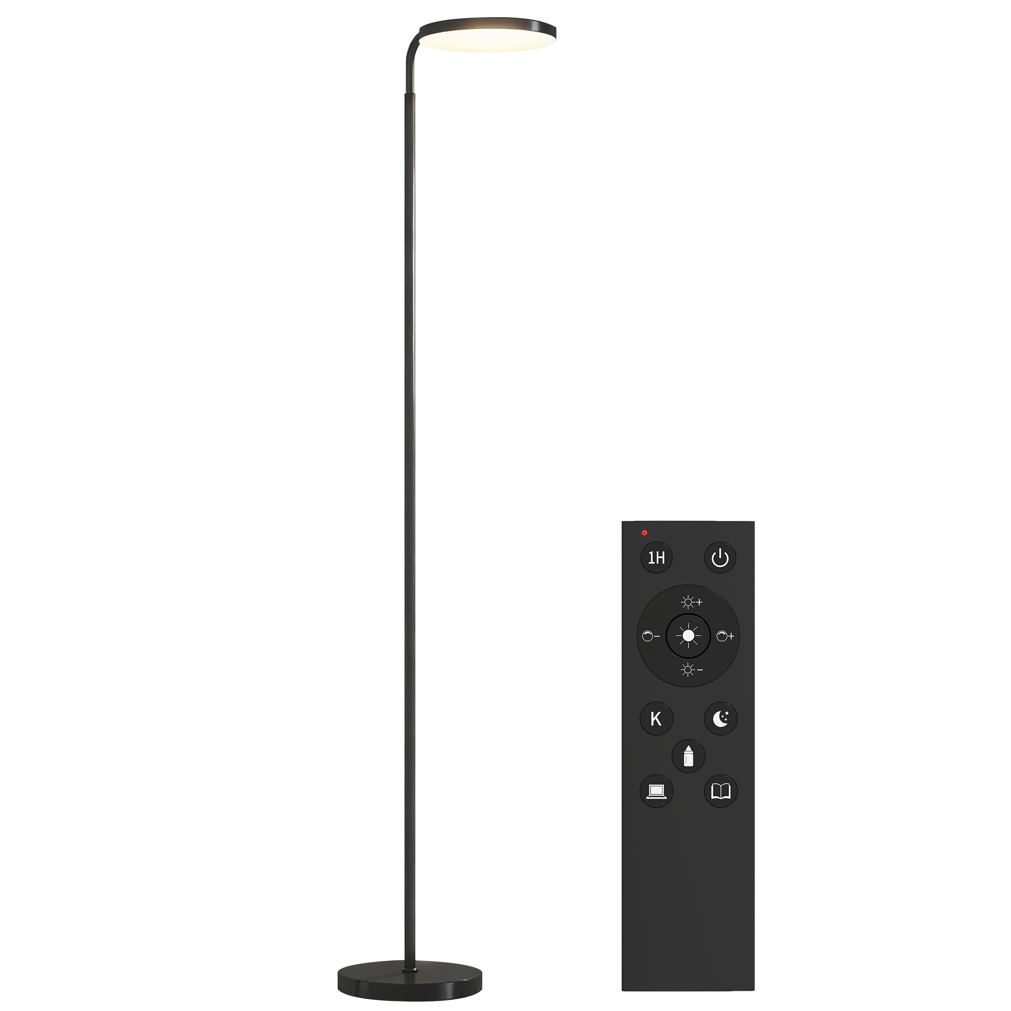 LED-Stehlampe mit magnetischer Fernbedienung, flexibel verstellbar, drehbar, Metall, Schwarz