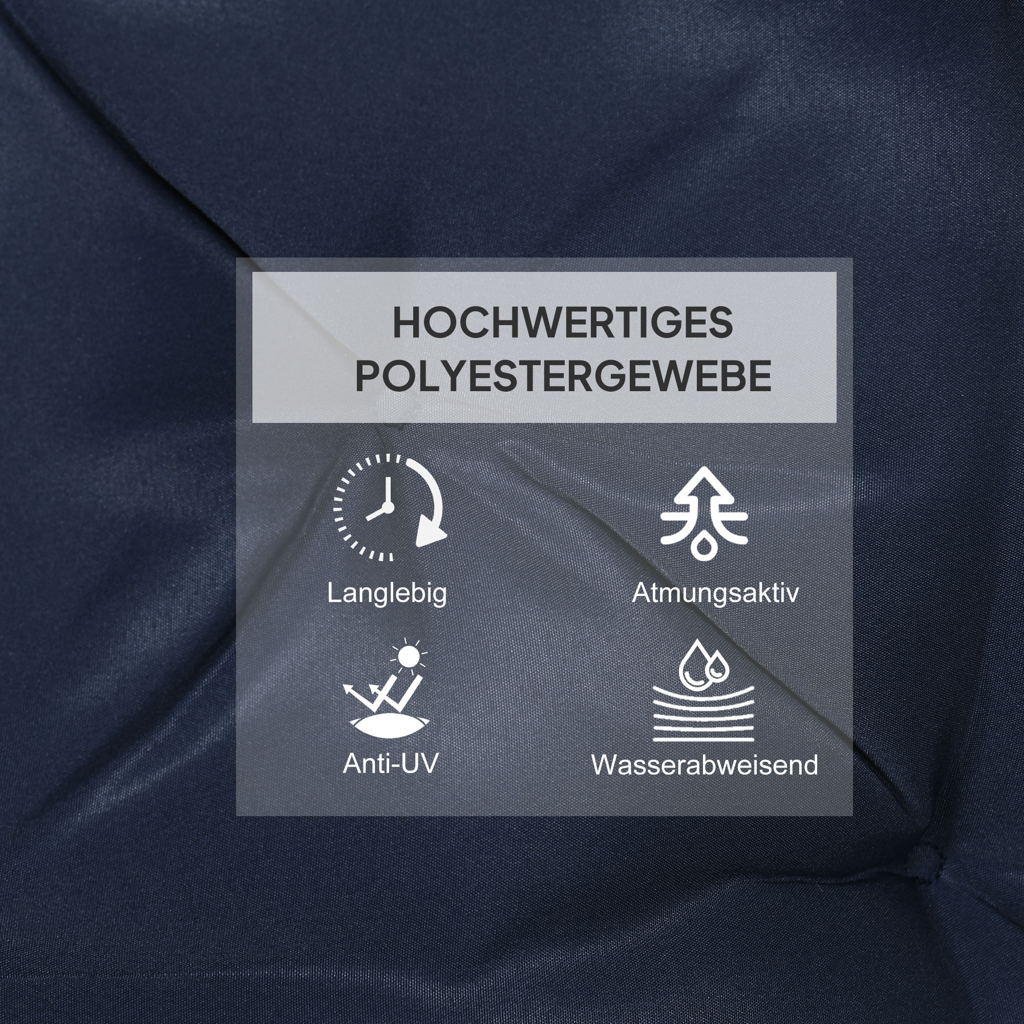 2er-Set Sitzkissen, 98 x 50 cm Stuhlkissen mit Bindebänder, Stoffbezug, 8cm dick Dunkelblau