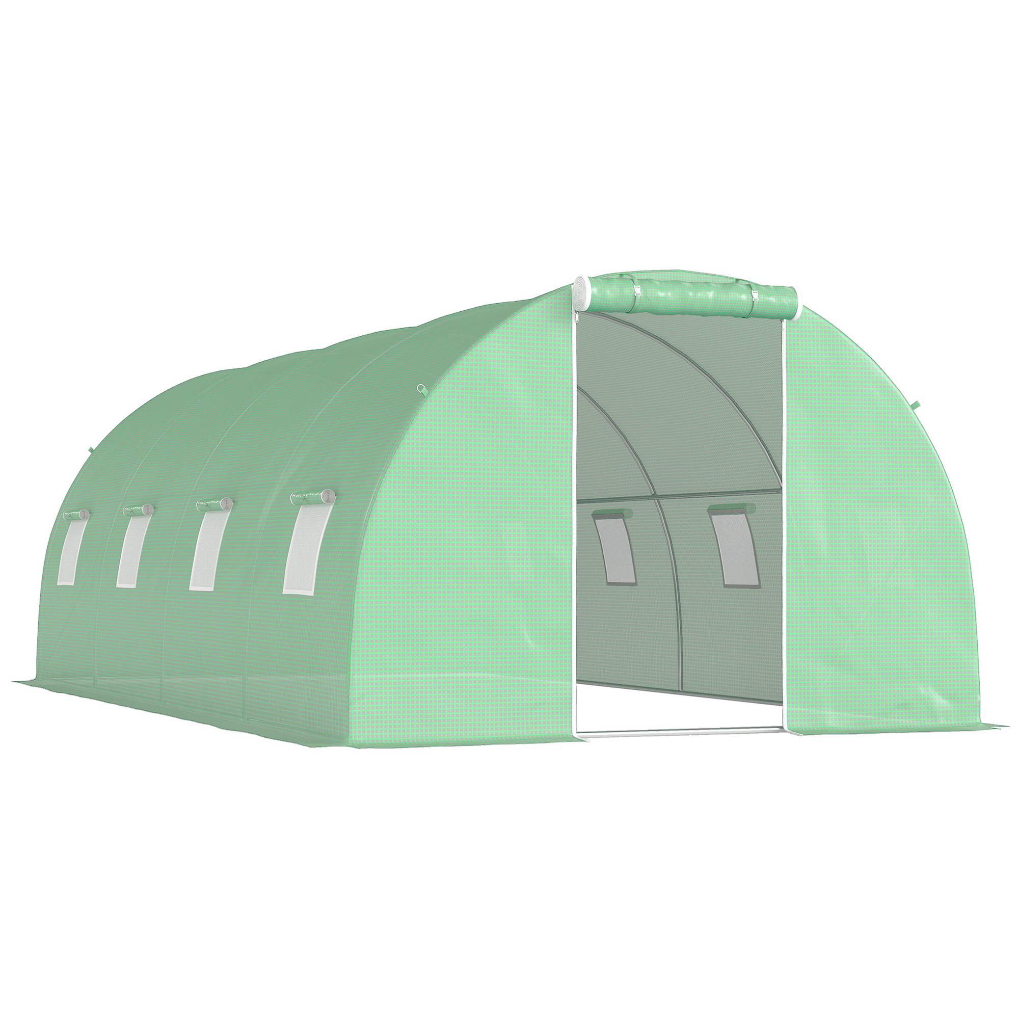 Foliengewächshaus, begehbar, 8 Fenster mit Fliegennetz, robuste Folie, Stahlrahmen, 6 x 3 x 2 m, Grün