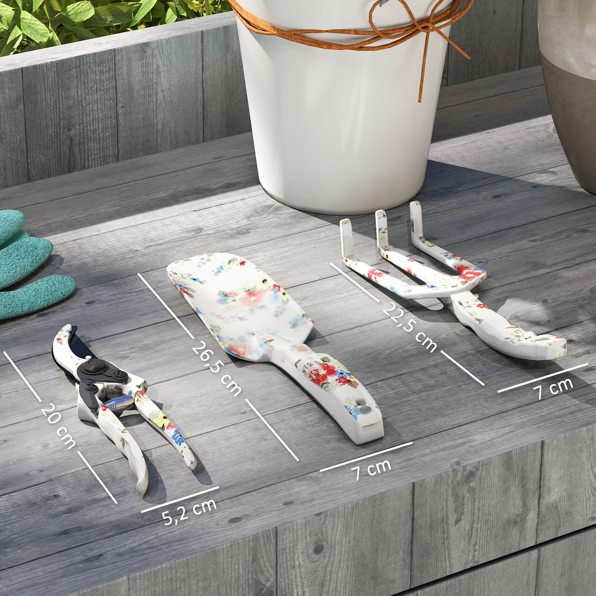 Gartenwerkzeug Set 3 Stück Garten Werkzeug aus Metall mit Blumenkelle Handrechen Gartenschere