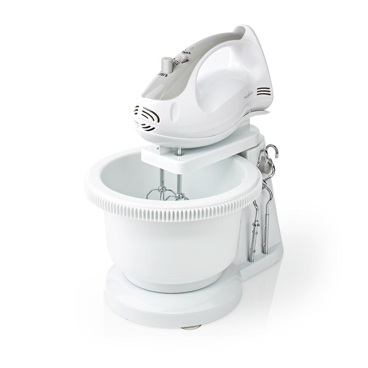 Handmixer | 200 W | 5 Geschindigkeitsstufen | Turbofunktion | Schüssel drehen / 2 Knethaken / 2 Quirle | Grau / Weiss