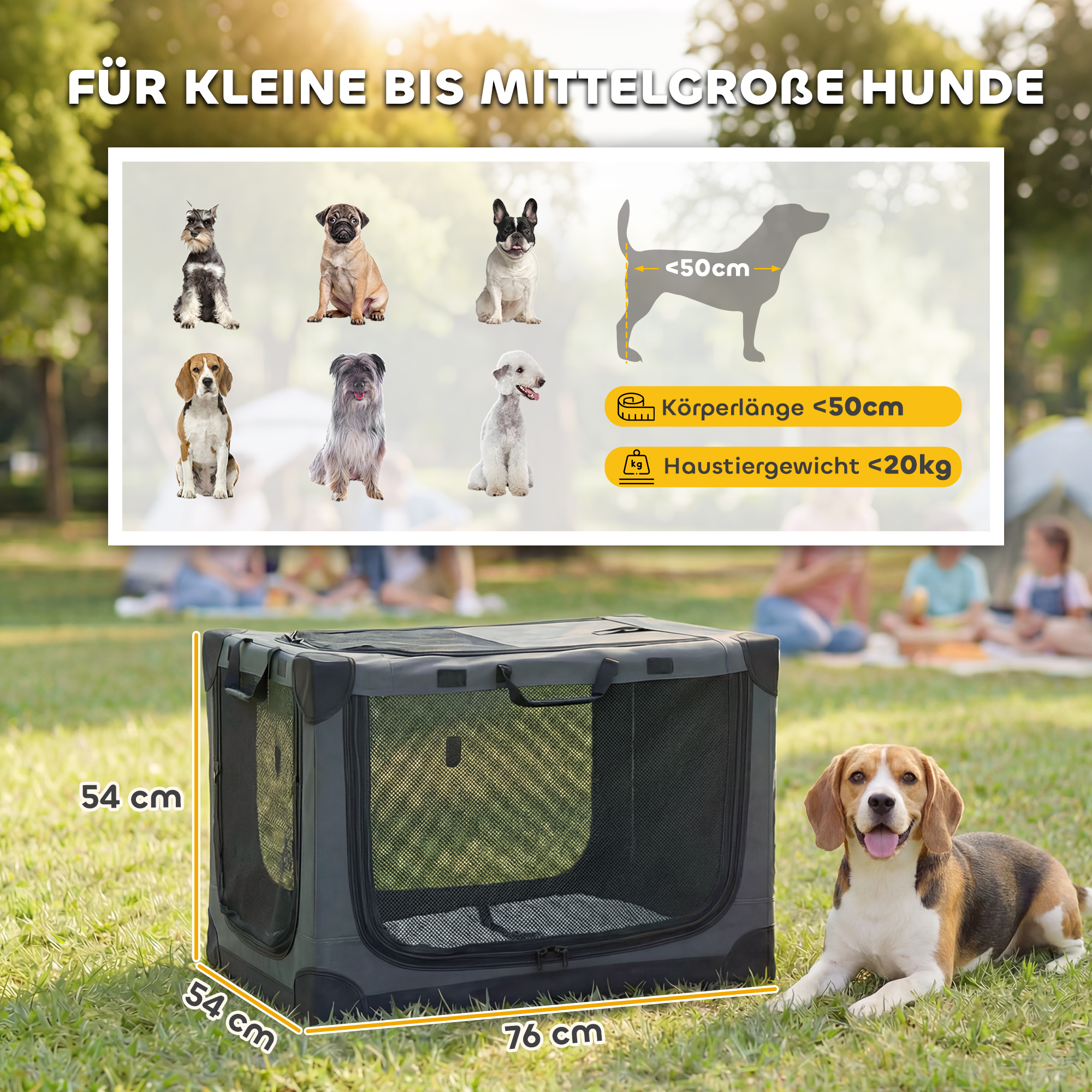 Hundebox faltbar Hundetransportbox mit Kissen abnehmbar waschbar Bezug aus Oxford-Gewebe für Hunde bis 20kg Armeegrün