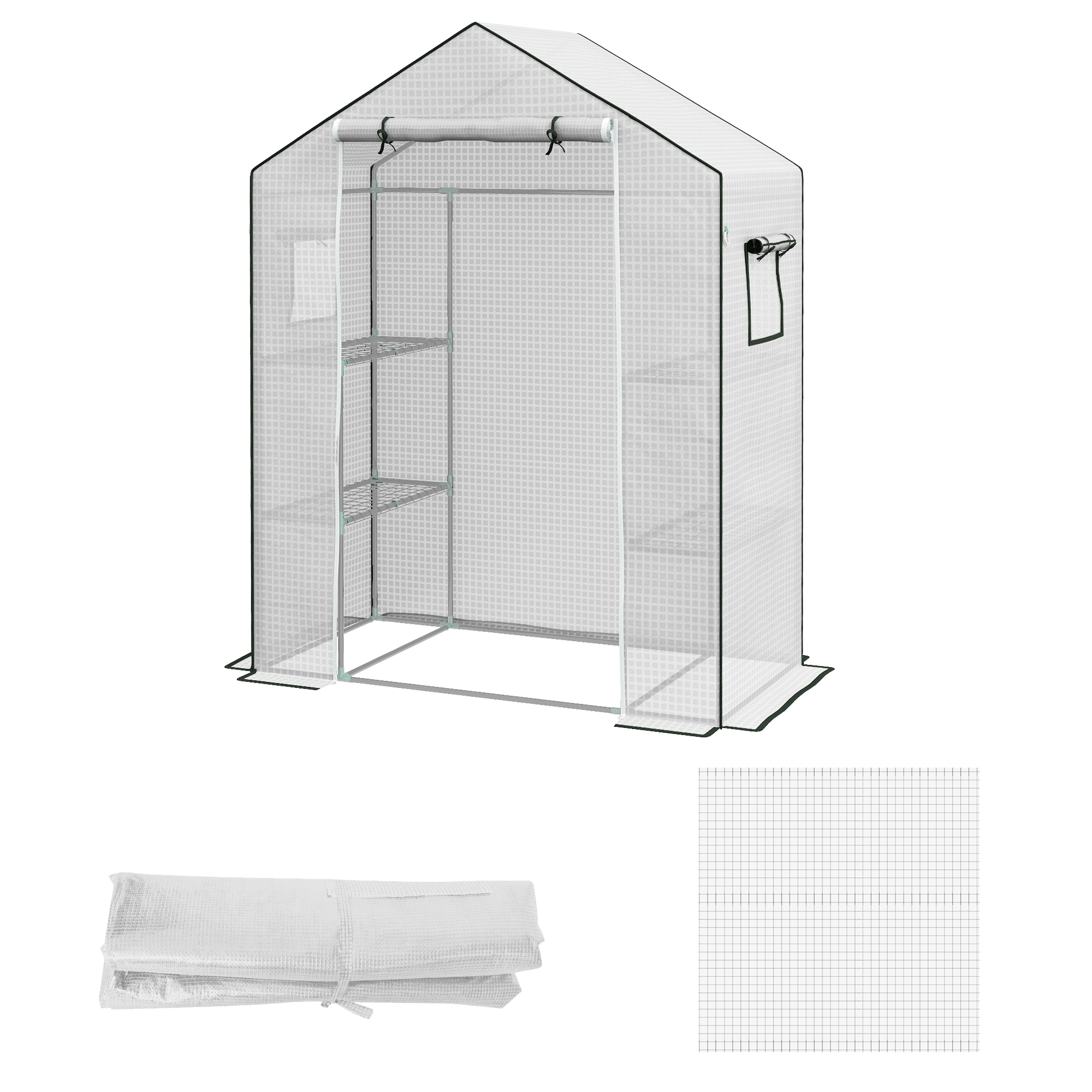 Ersatzfolie für Gewächshaus, Ersatzabdeckung mit UV-Schutz, Rolltür, Seitenfenster, 140 x 73 x 190 cm, Weiß