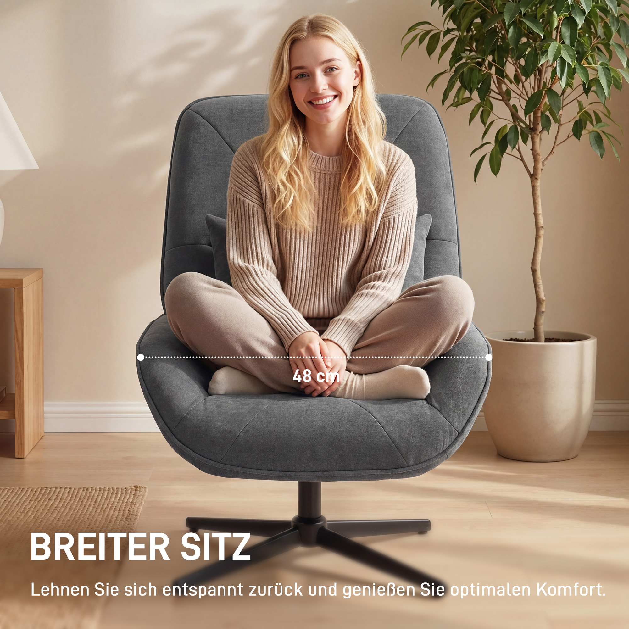 Drehbarer Akzentstuhl, Chenille-Polstersessel mit Lendenkissen, Hohe Rückenlehne, Tiefer Sitz, Dunkelgrau