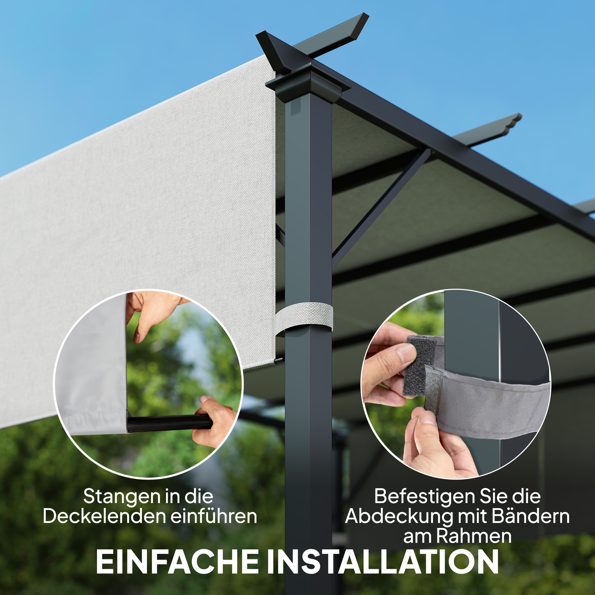 Ersatzdach für Pergola mit UV-Schutz, Sonnensegel für Terrassenüberdachung für 3 x 3 m Pavillon, Hellgrau
