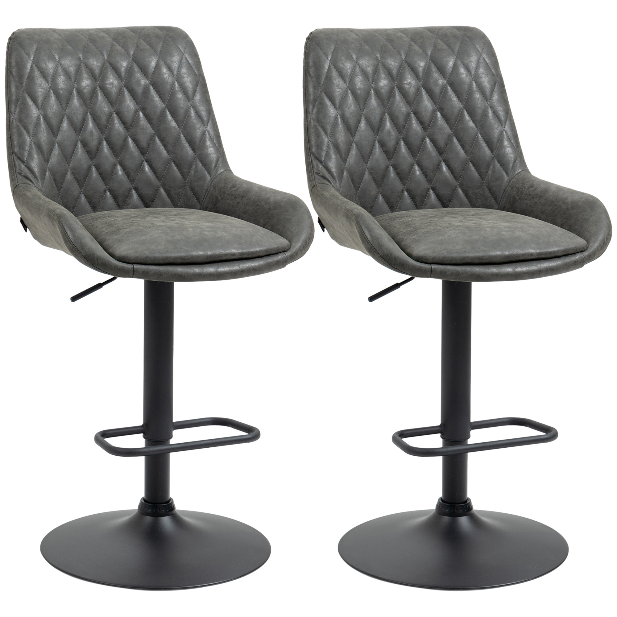 Barhocker Küchenhocker Designhocker, höhenverstellbar, mit Fußstütze, 51 cm x 59 cm x 117 cm, Dunkelgrau + Schwarz