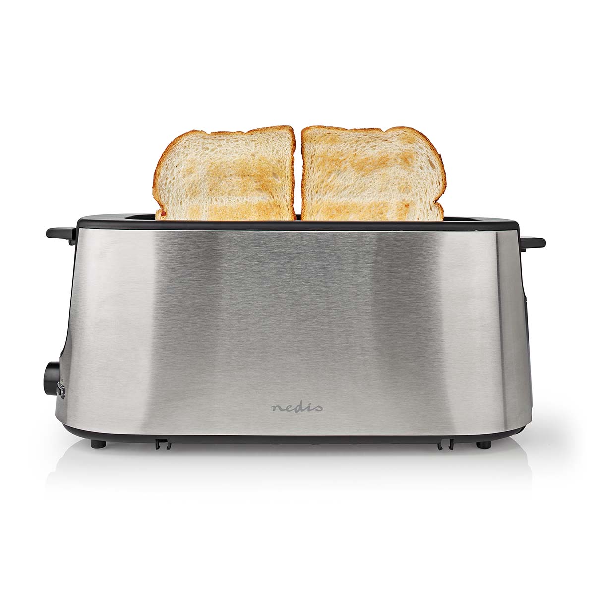 Toaster | Edelstahl Serie | 2 Brotscheiben | 1 Langer Schlitz | Bräunungsstufen: 6 | Auftaufunktion | Brötchenaufsatz | Aluminium
