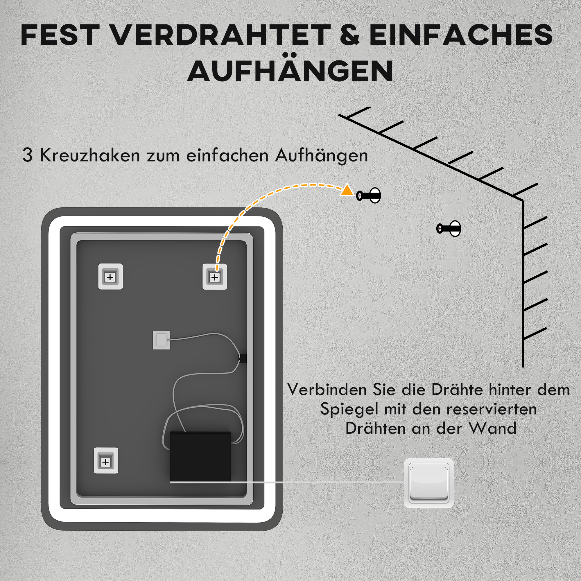 Badezimmerspiegel, beleuchtet, Touch-Steuerung, beschlagfrei, dimmbar, 3 Lichtfarben, 60 x 80, Silber