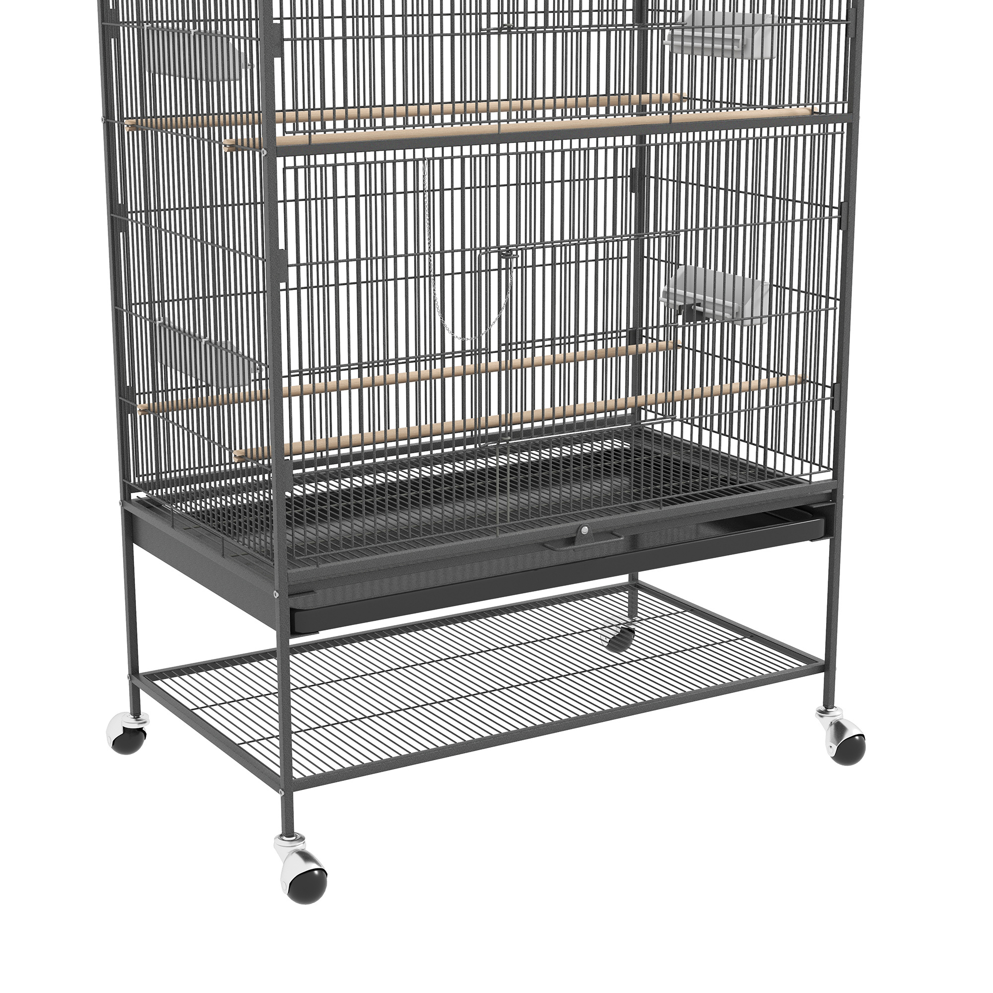Vogelkäfig inklusive Sitzstangen, Vogelspielzeug, herausnehmbare Bodenwanne, 1 Ablage, Grau