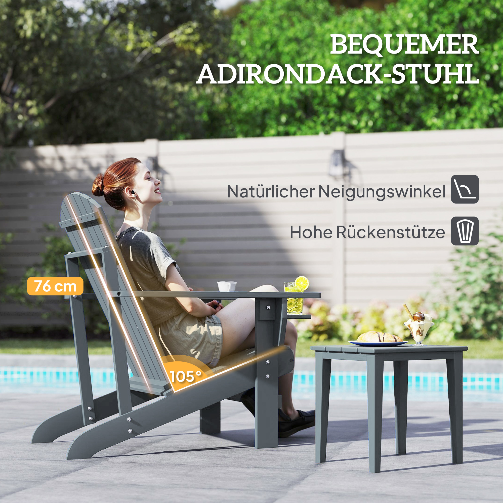 Adirondack-Gartenstuhl mit Becherhalter Gartenliege Balkonstuhl Massivholz Dunkelgrau 95 x 72 x 93 cm