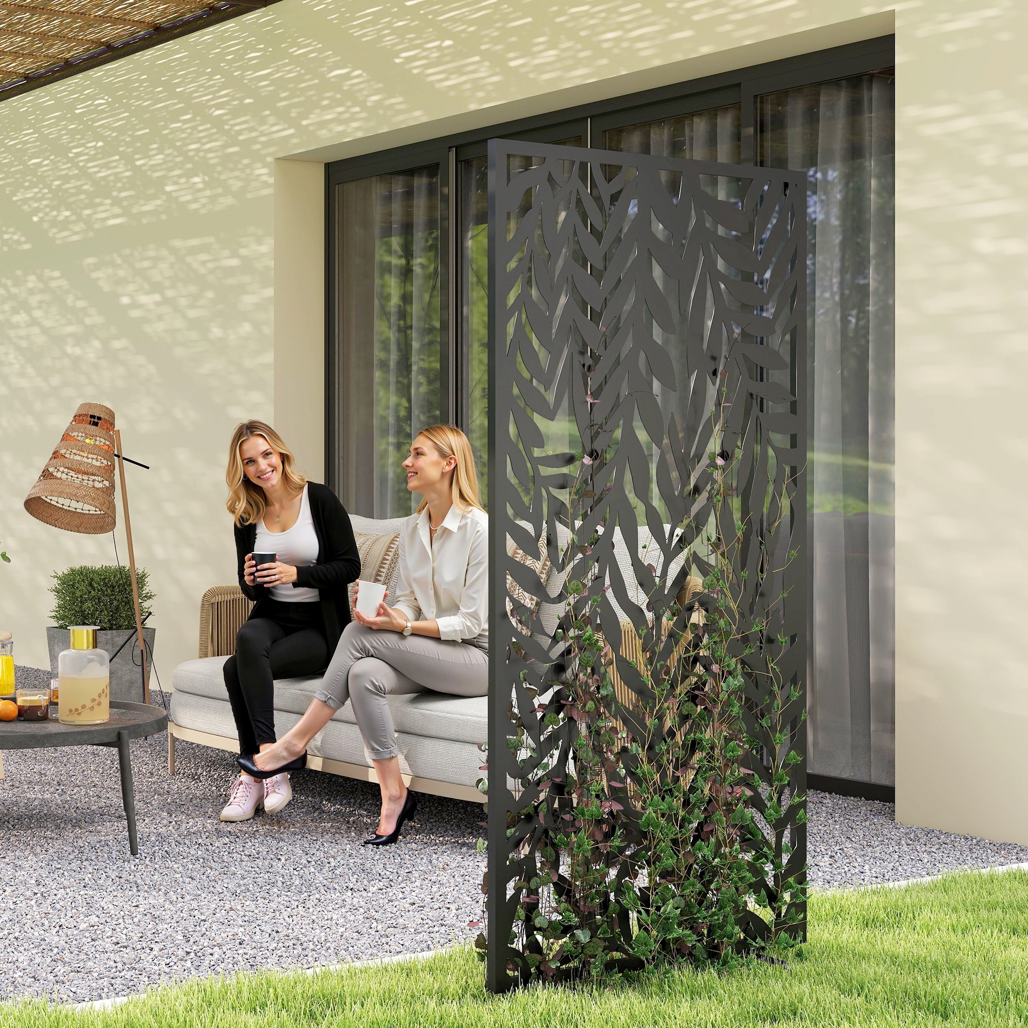 Raumteiler 65 x 130 cm Freistehend Hängend Paravent, Trennwand Sichtschutz aus Metall Schwarz