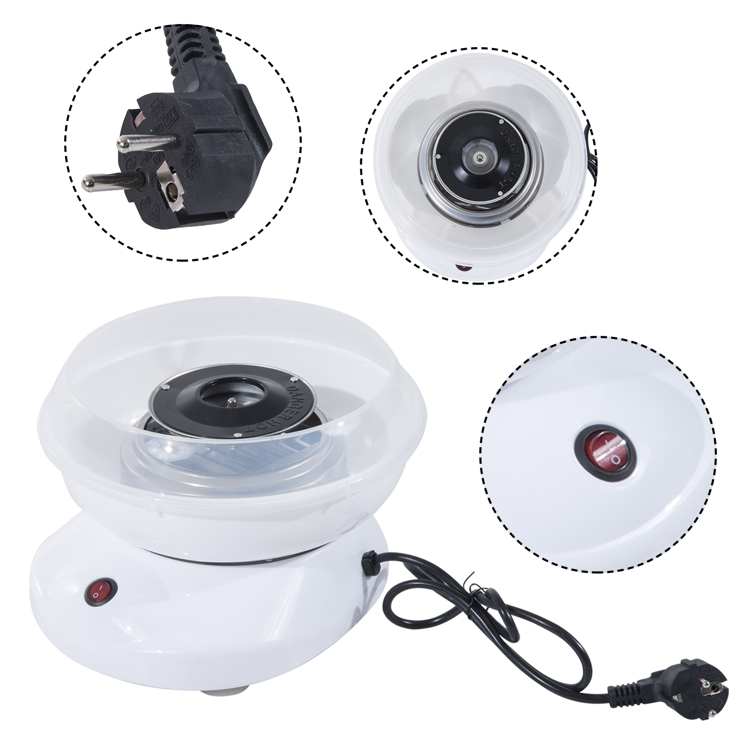 Zuckerwattemaschine für Zuhause Cotton Candy Machine Zuckerwatte Maschine mit Stäbchen und Messlöffel Höhe 18 cm 550W für Kinderfest, Geburtstag, Party Weiß