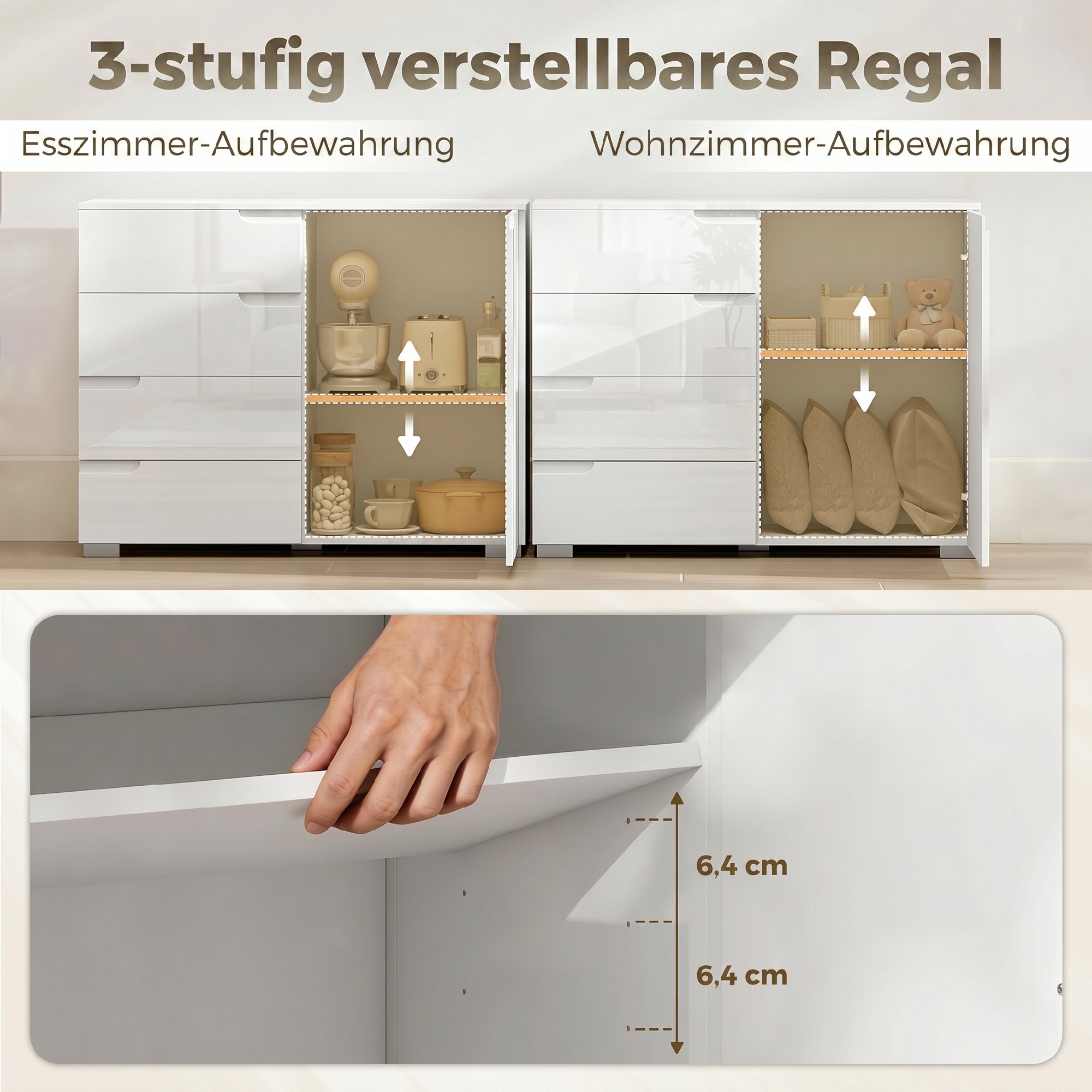 Kommode mit 4 Schubladen Sideboard mit 1 Tür, Verstellbarem Einlegeboden, für Wohnzimmer, Schlafzimmer 100 x 40 x 80 cm