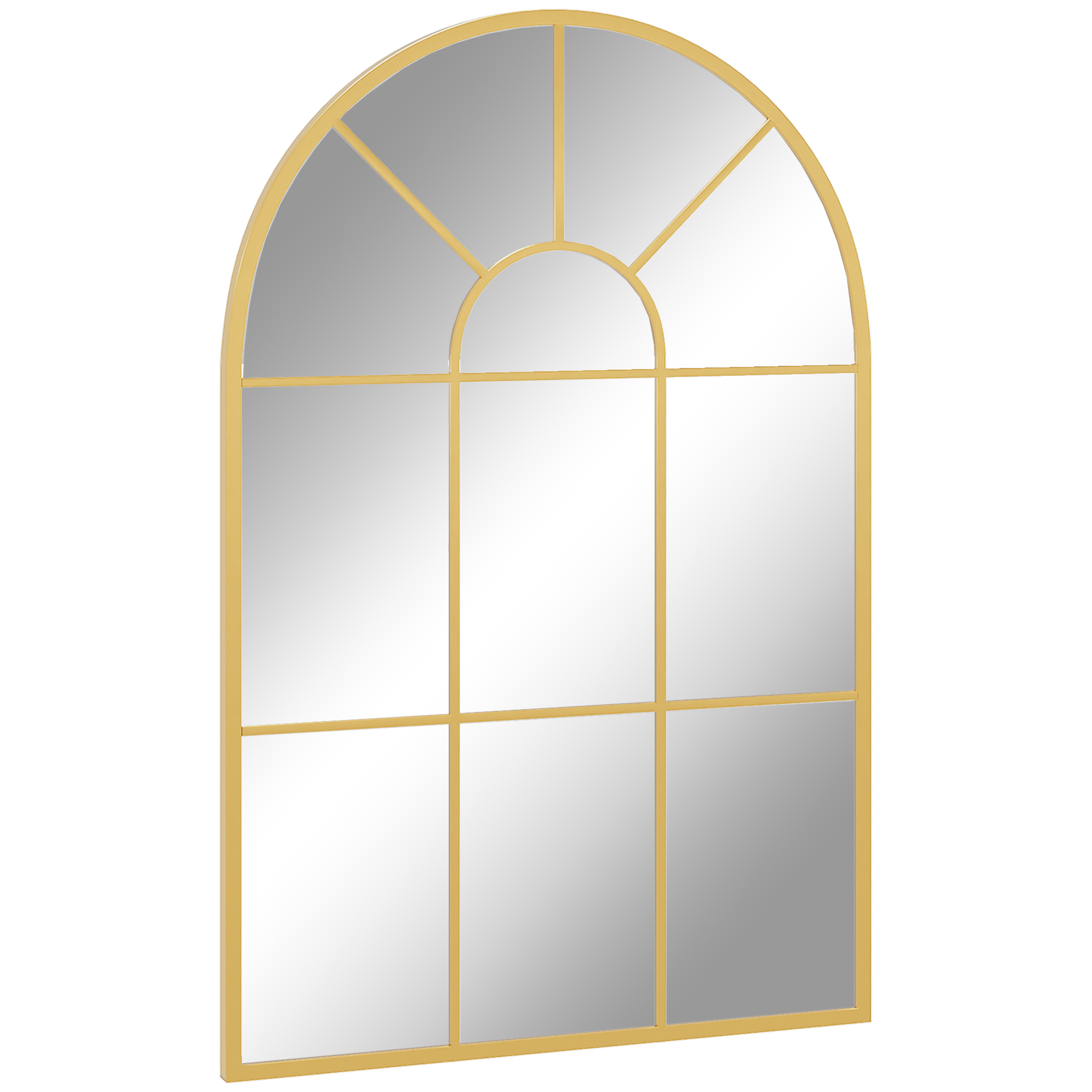 Wandspiegel, Fenster-Design, Flurspiegel, Metallrahmen, 91 x 60 cm, Gold