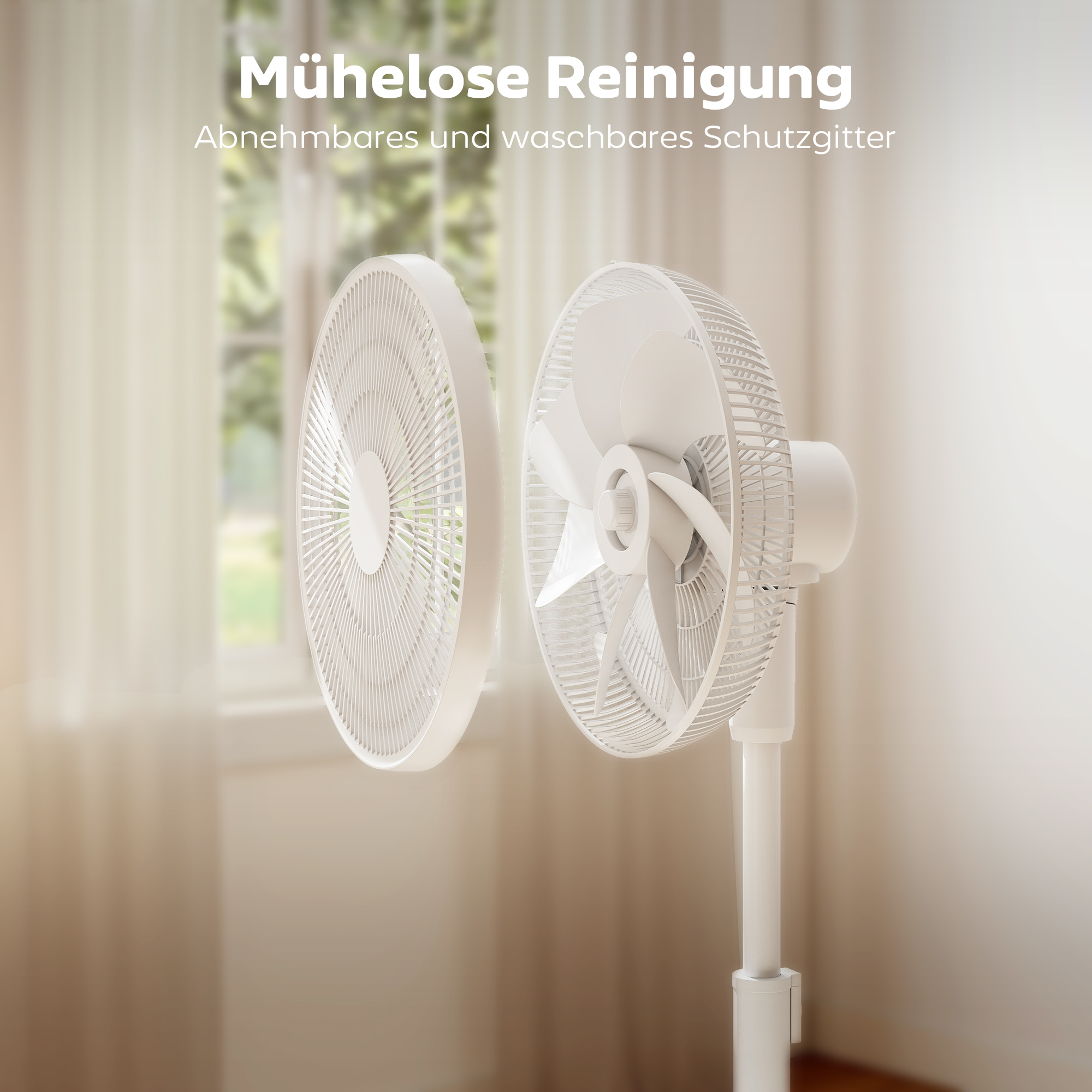 Standventilator mit Fernbedienung und 12 Geschwindigkeiten, Bodenventilator mit verstellbarer Höhe für das Schlafzimmer, Weiß