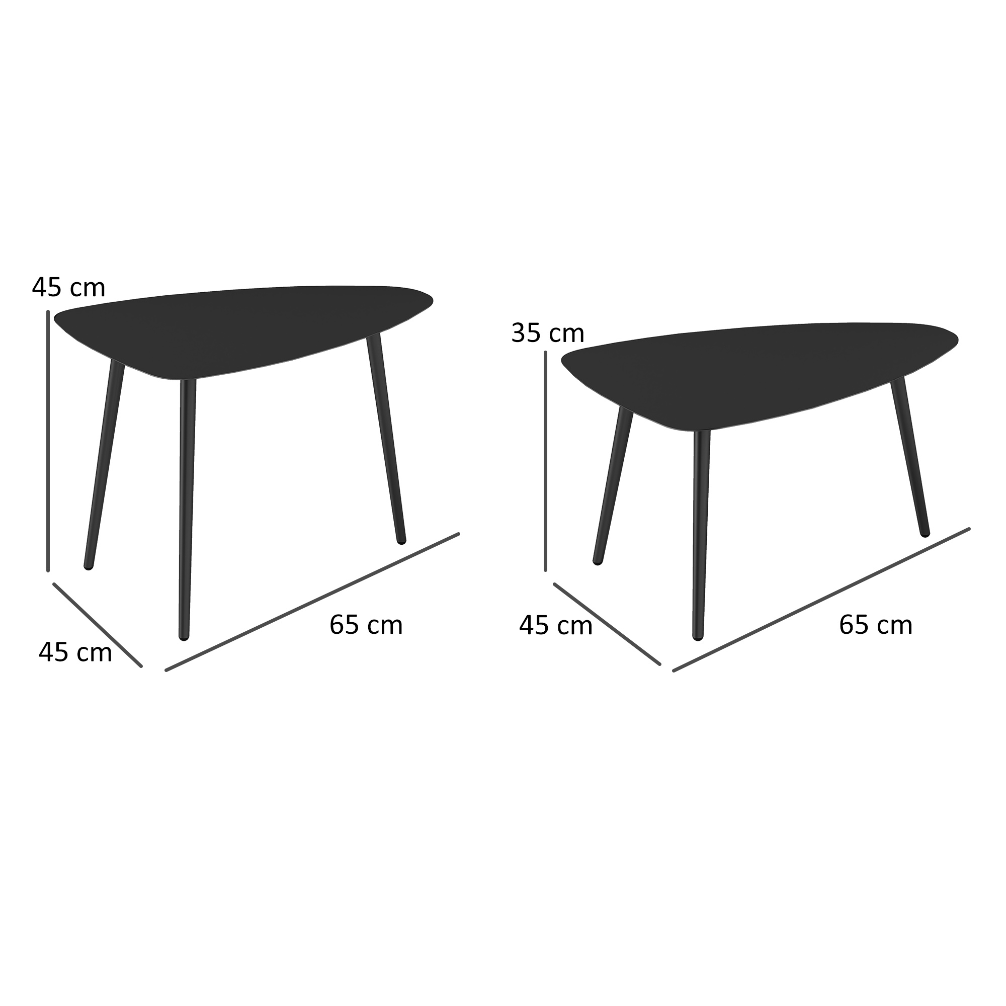 Couchtisch 2er Set, Wetterfest Balkontisch aus Stahl, Beistelltisch im Geometrischem Design Schwarz