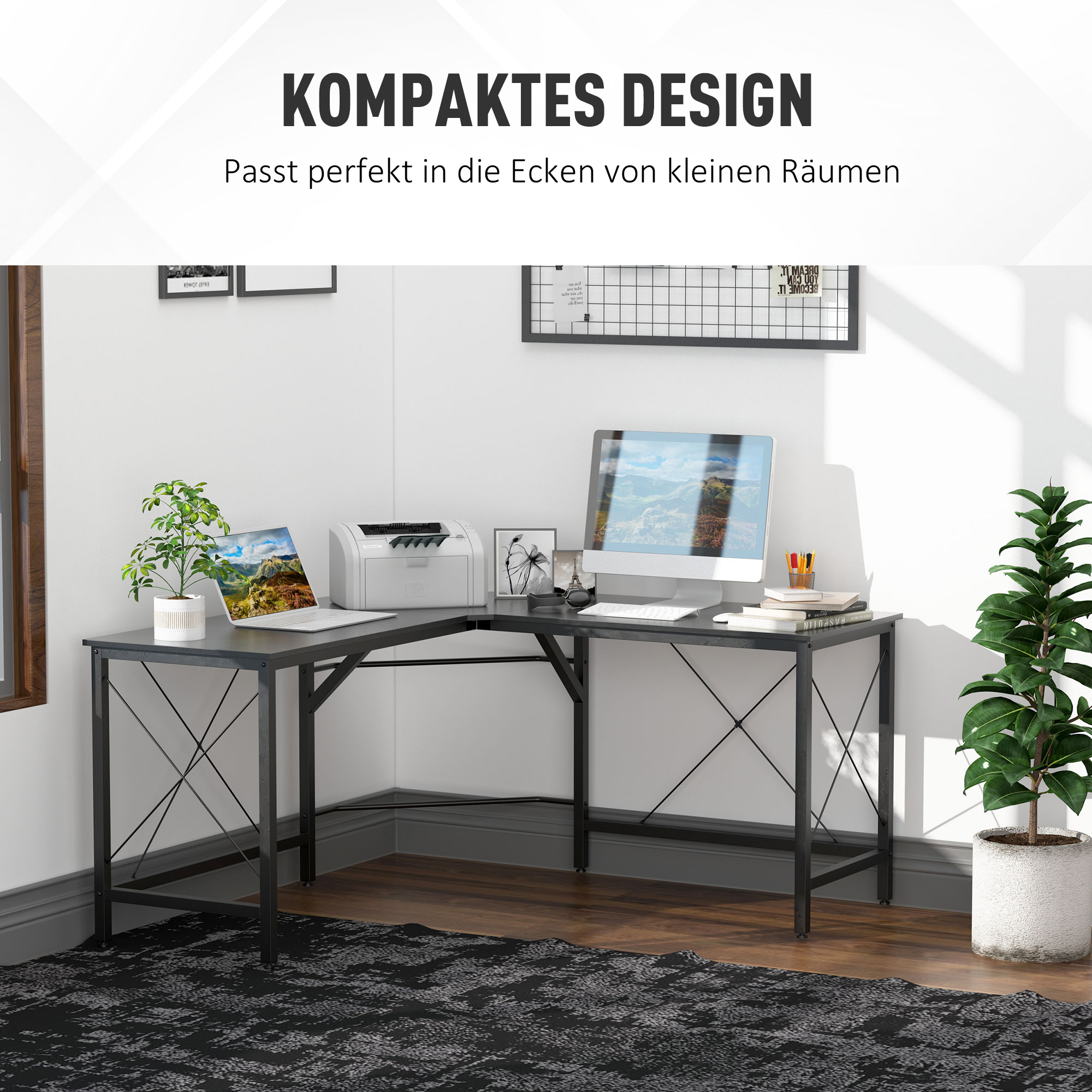 Computertisch Schreibtisch L-Form Eckschreibtisch Winkelschreibtisch MDF Schwarz 150 x 150 x 76 cm