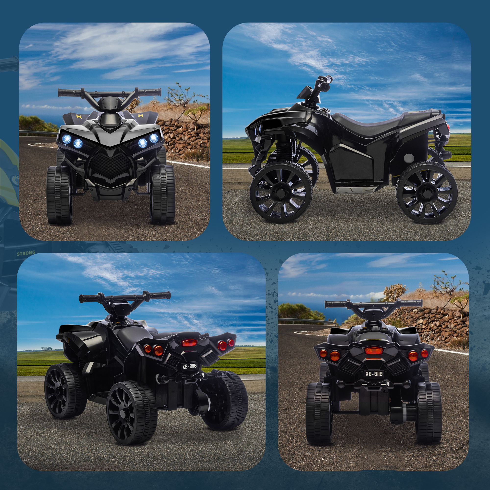 Kinder Quad Elektro 6V Kinderquad mit Vorwärts-, Rückwärtsfunktion, Musik, LED-Scheinwerfer Schwarz