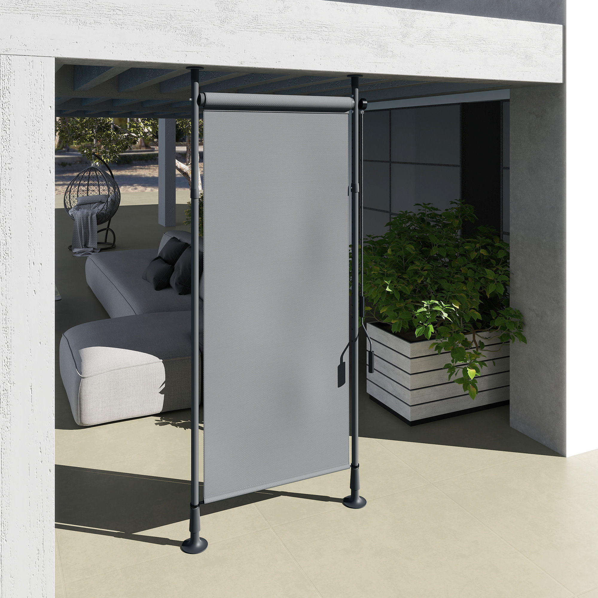 freistehende Markise, verstellbare Länge, Montage ohne Bohren, Aluminiumrahmen, 1,2 x 2,2-3,1 m, Dunkelgrau