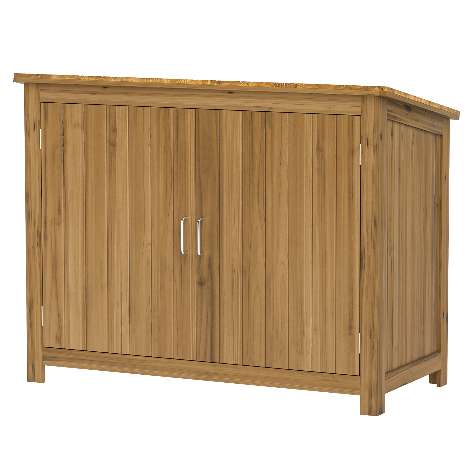 Gartenschrank, Holzkommode mit 2 Regalen für Garten, Terrasse, Wetterfest, 110 x 50 x 85 cm, Braun Gartenschrank, Holzkommode mit 2 Regalen für Garten, Terrasse, Wetterfest, 110 x 50 x 85 cm, Braun