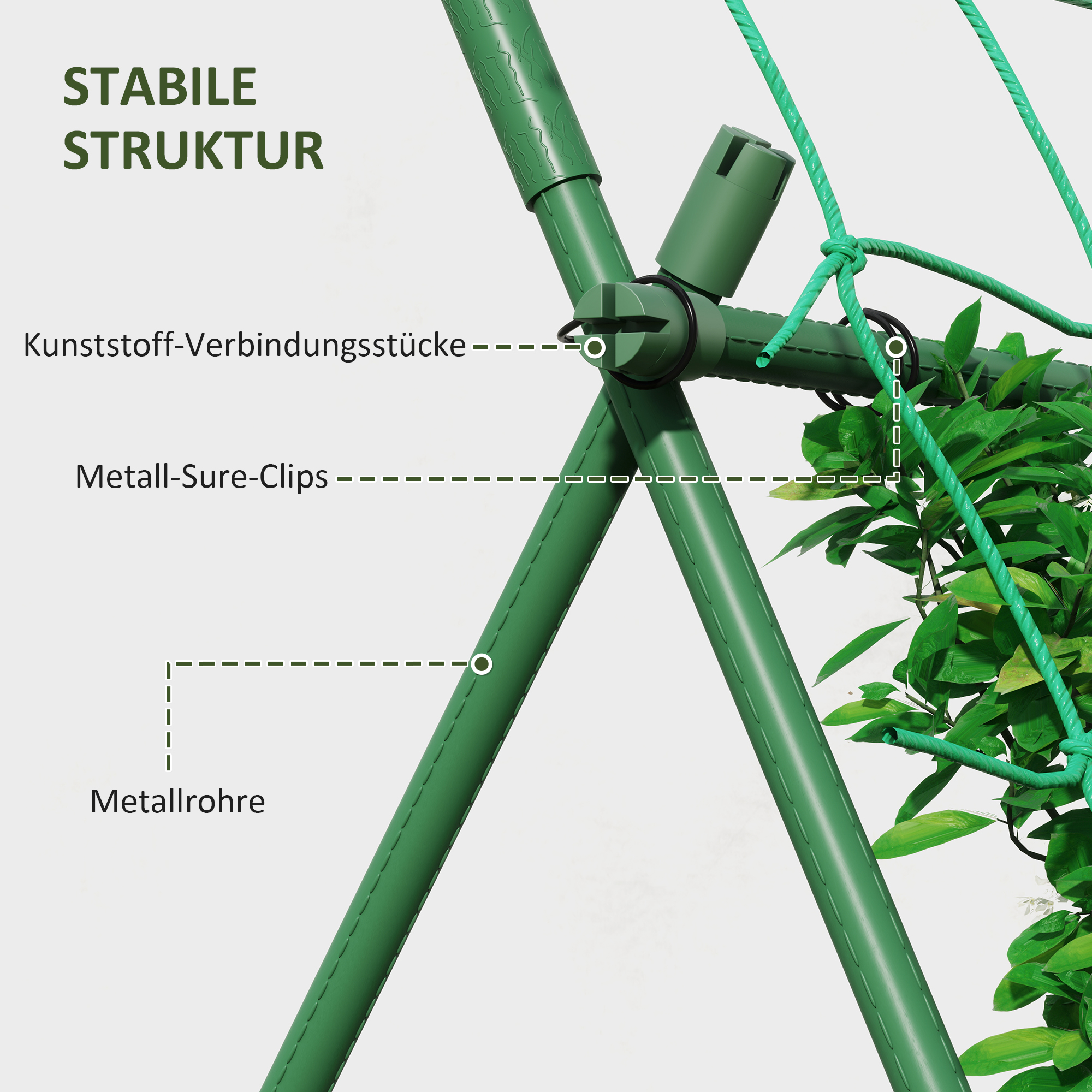 Rankgitter aus Stahl zum Stecken rostfrei Rankhilfe in A-Form für Kletterpflanzen 101x133x227 cm Grün