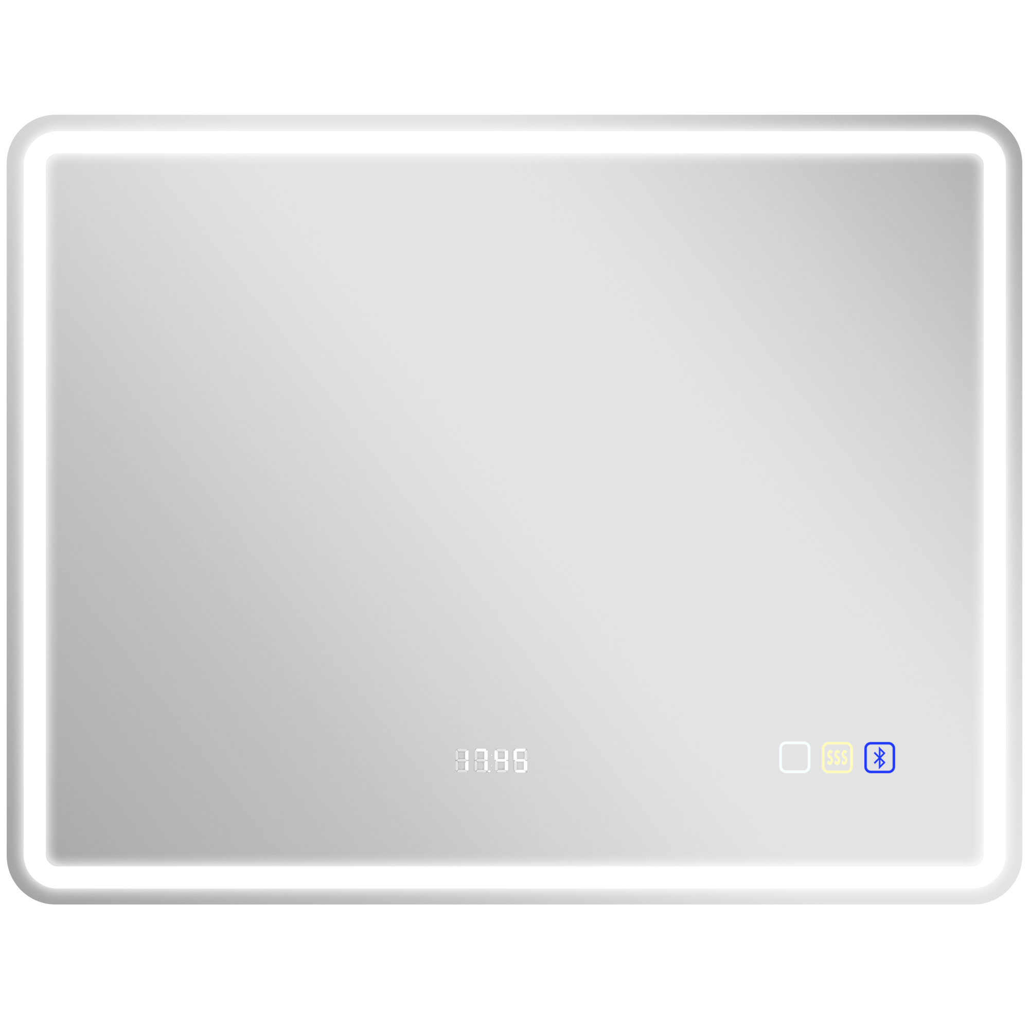 Badezimmerspiegel mit LED-Beleuchtung, Anti-Beschlags-Pad, 3 verstellbare Farben, Uhr, 700 x 900 mm, Silberfarben