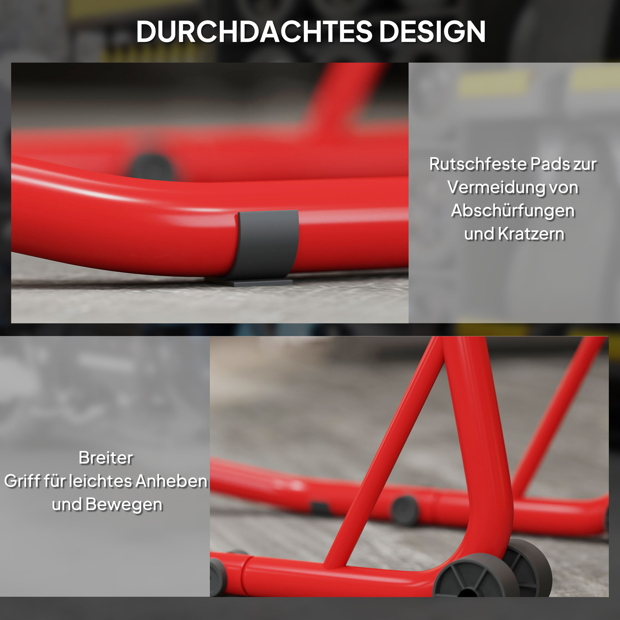 Motorradständer Set vorne/hinten Montageständer Motorradheber bis 544 kg Stahl Rot