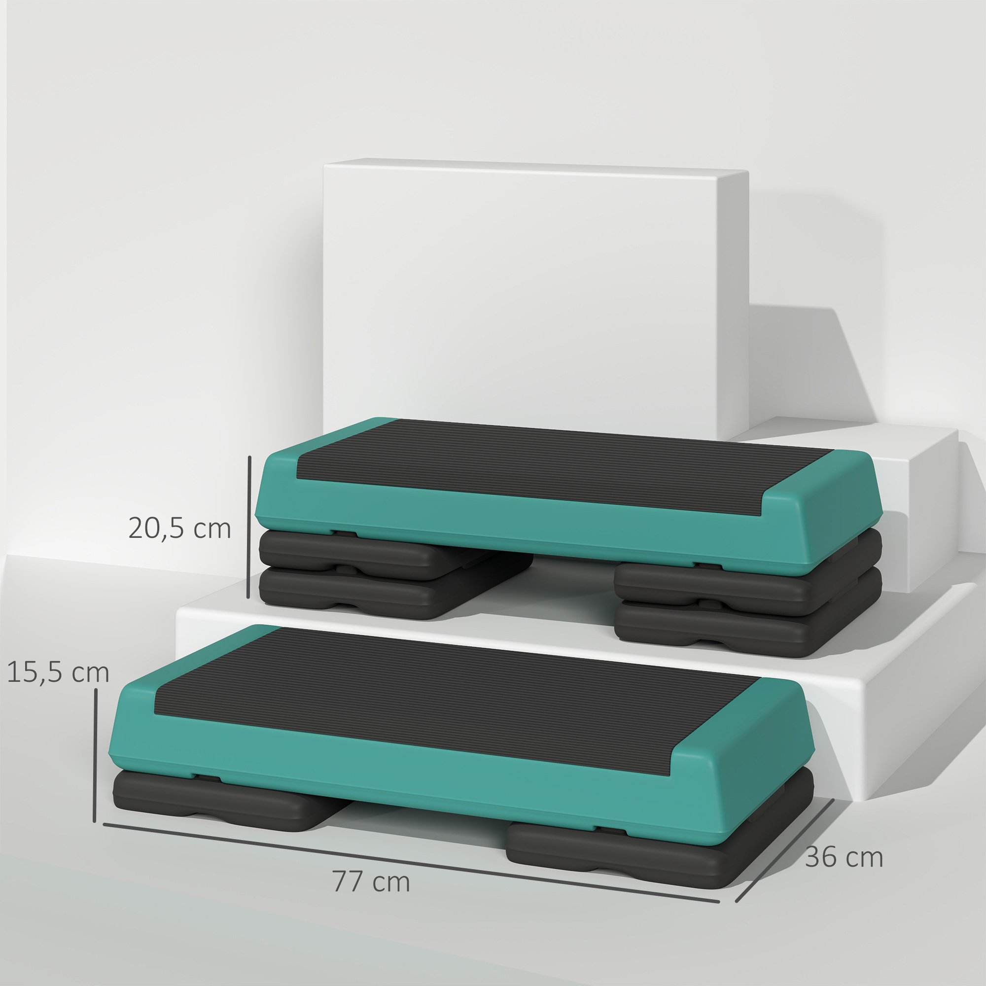 Steppbrett höhenverstellbar Fitness Aerobic Stepper mit 3 Stufen (10,5/15,5/20,5 cm), Anti-Rutsch Grün