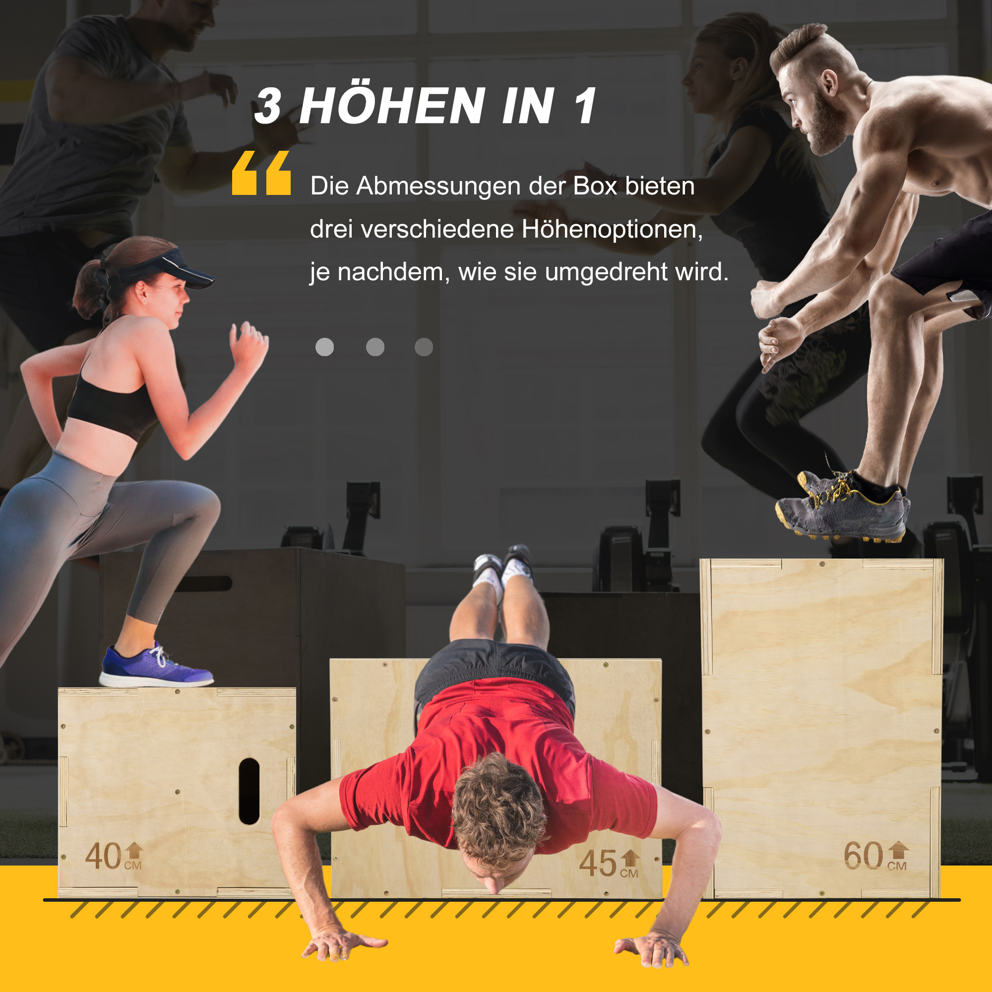 Plyo Box, Sprungbox aus Holz, Plyometric Plattform mit Griff für Zuhause, 45 x 40 x 60 cm, Naturholz