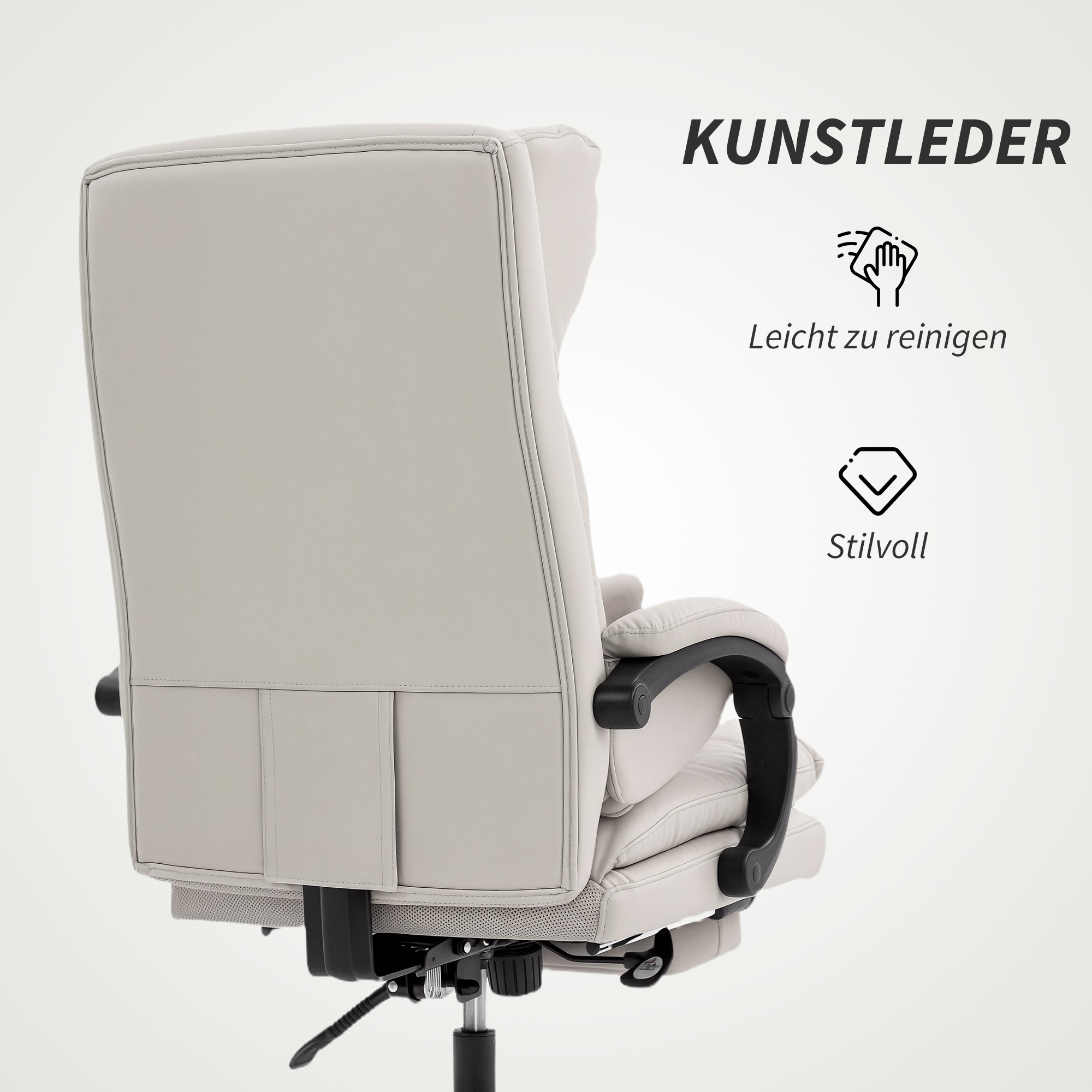 Bürostuhl Höhenverstellbarer Schreibtischstuhl mit Lendenwirbelstütze, Armlehne, Fußstütze, aus Kunstleder, Hellgrau