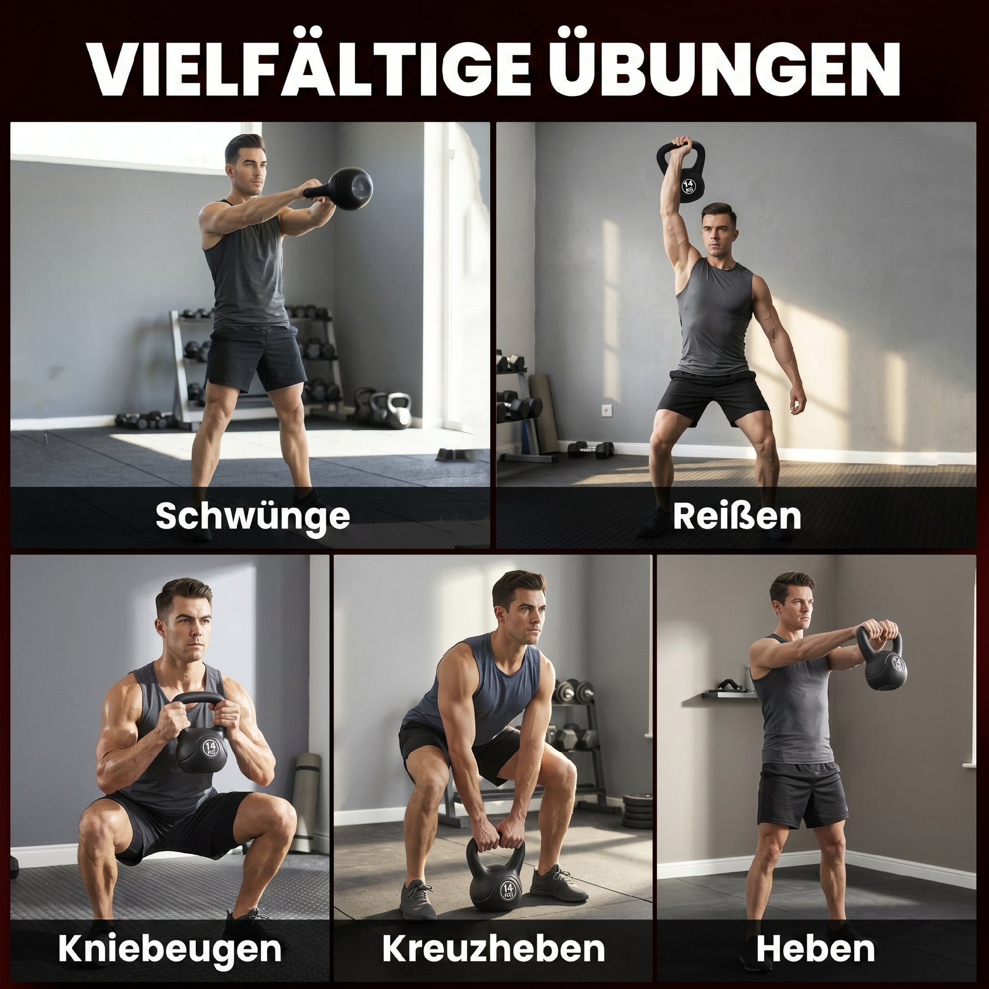 Kettlebell Kugelhantel 14 kg Gewicht-Hantel mit Sand befüllt für Anfänger Schwarz