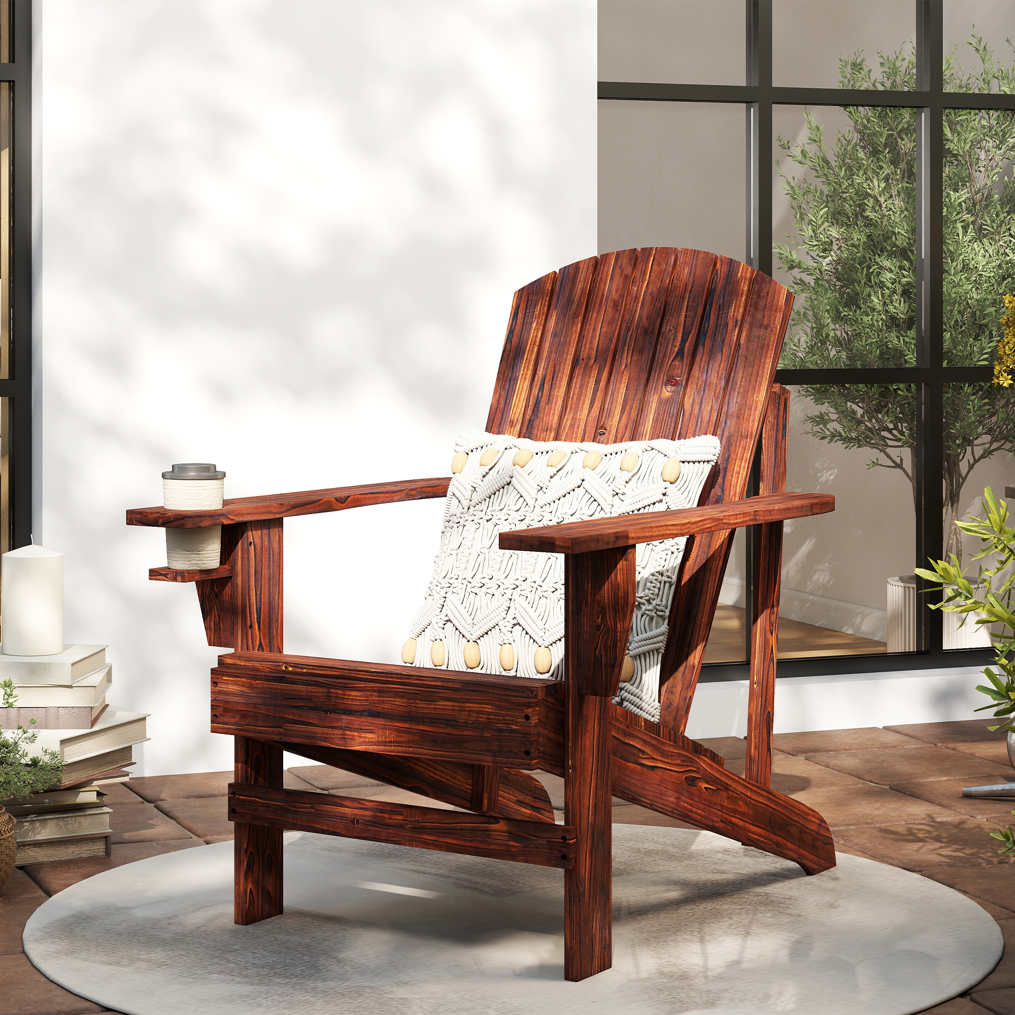 Adirondack-Gartenstuhl mit Becherhalter Gartenliege Balkonstuhl Massivholz Verkohlt 72 x 95 x 93 cm