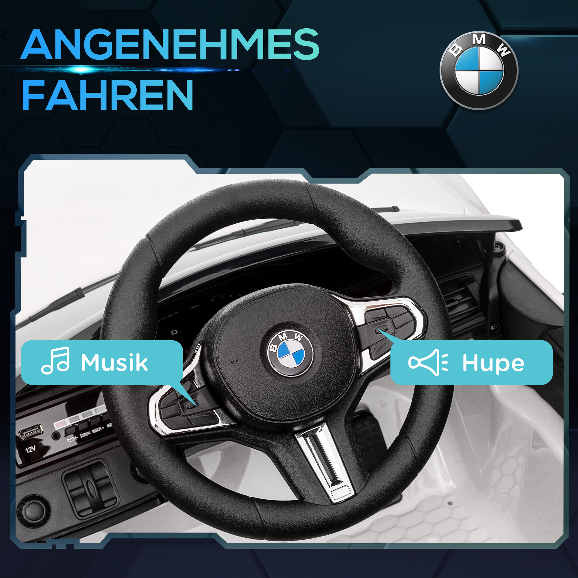 Elektro Kinderauto BMW M4, Sound & Licht, 3-5 km/h, inkl. Fernsteuerung, für 3-5 Jahre, Weiß