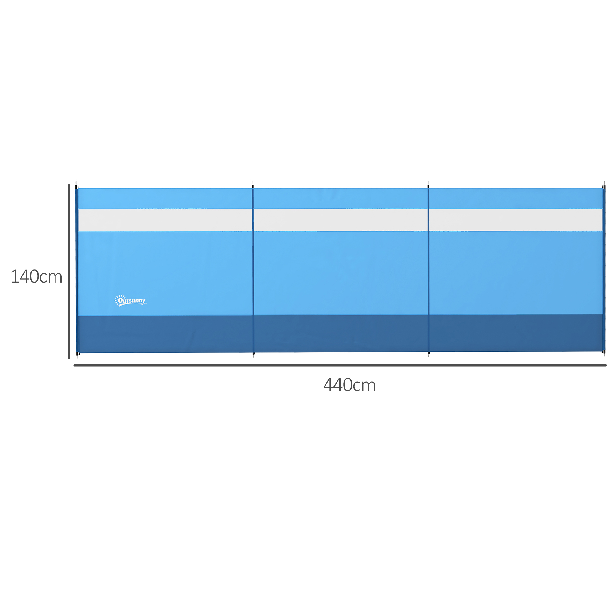 Windschutz mit Sichtfenster und Tragetasche, Stahlstangen, 440x140cm, Blau