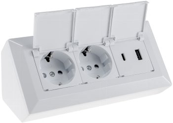 2-fach Steckdosenblock, USB-A+C, weiß, 250V~/ 16A, USB 3,1A, PD, mit Klappen 2-fach Steckdosenblock, USB-A+C, weiß, 250V~/ 16A, USB 3,1A, PD, mit Klappen