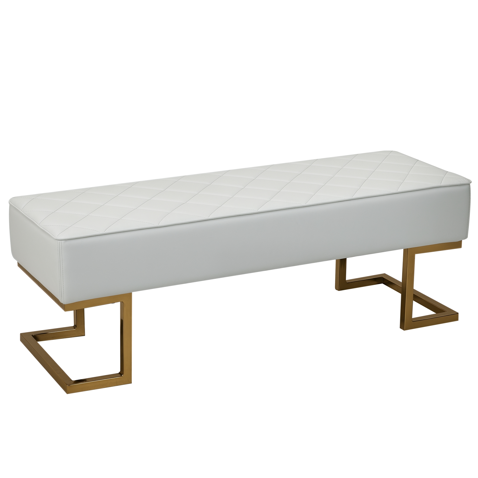 Sitzbank für Schlafzimmer Truhenbank Bettbank Wohnzimmer Kunstleder Metall Weiß+Gold 120 x 43 x 42 cm