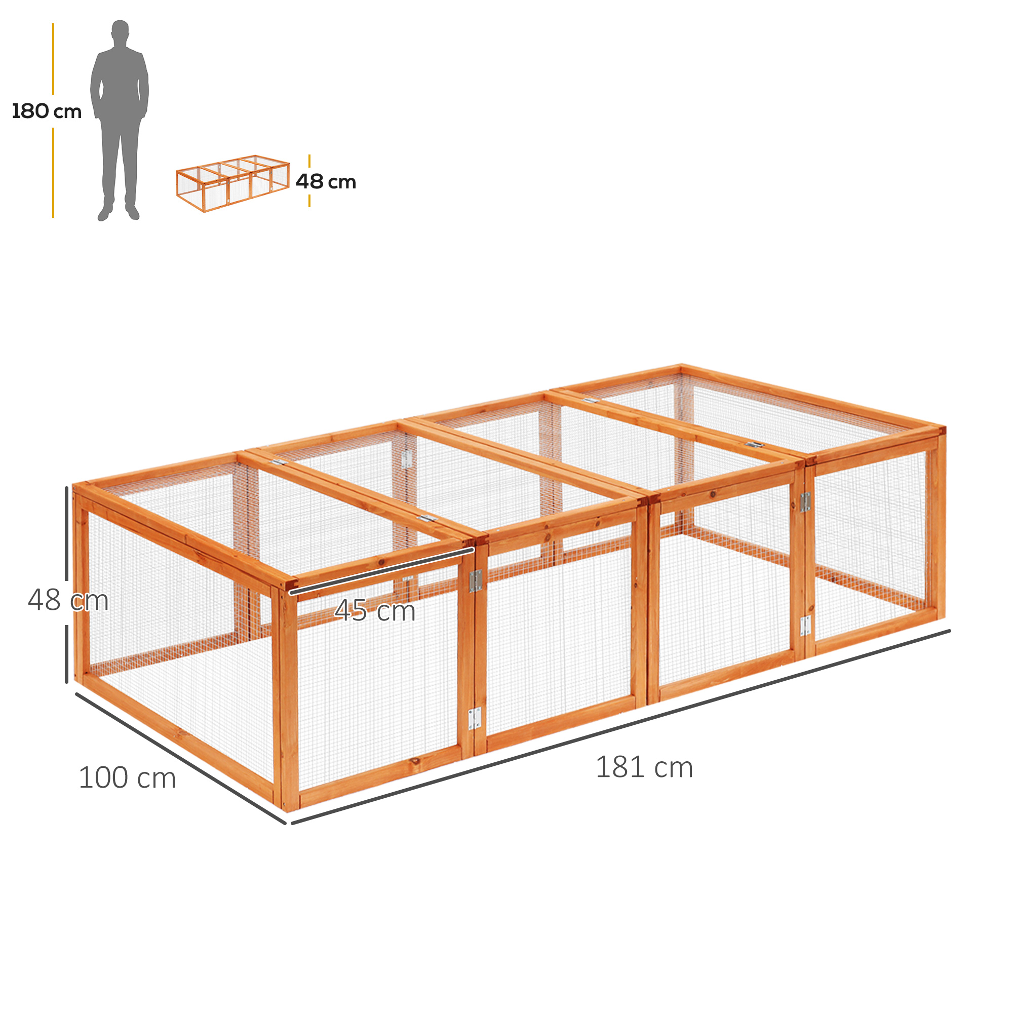 Hasenstall Kaninchenstall aus Holz Winterfest Kaninchenkäfig mit aufklappbar Dach 181x100x48 cm Kleintierstall Hasenkäfig für Kleintiere Kaninchen Meerschweinchen Indoor Outdoor Natur