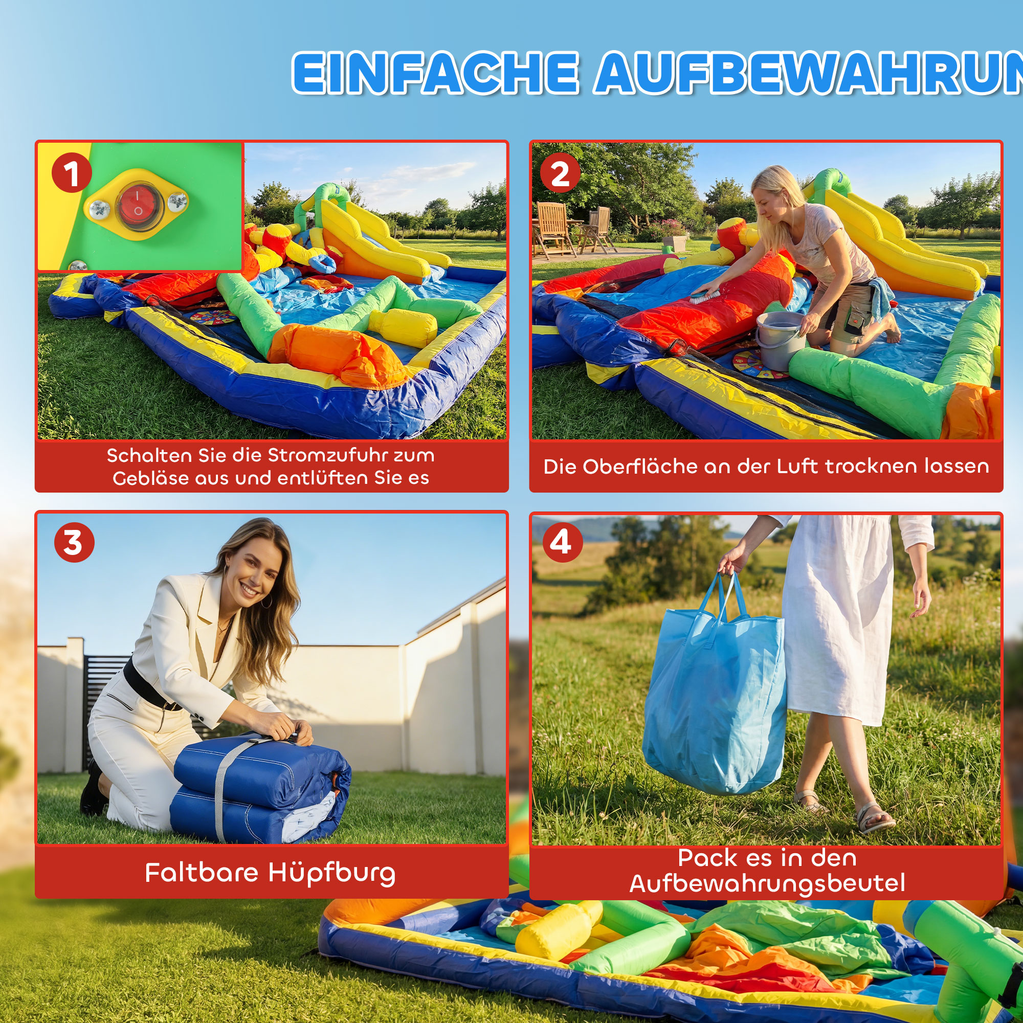 9-in-1 Aufblasbare Hüpfburg mit Gebläse Rutsche Planschbecken Wasserpistole für 3-8 Jahre 330x290x185 cm Mehrfarbig