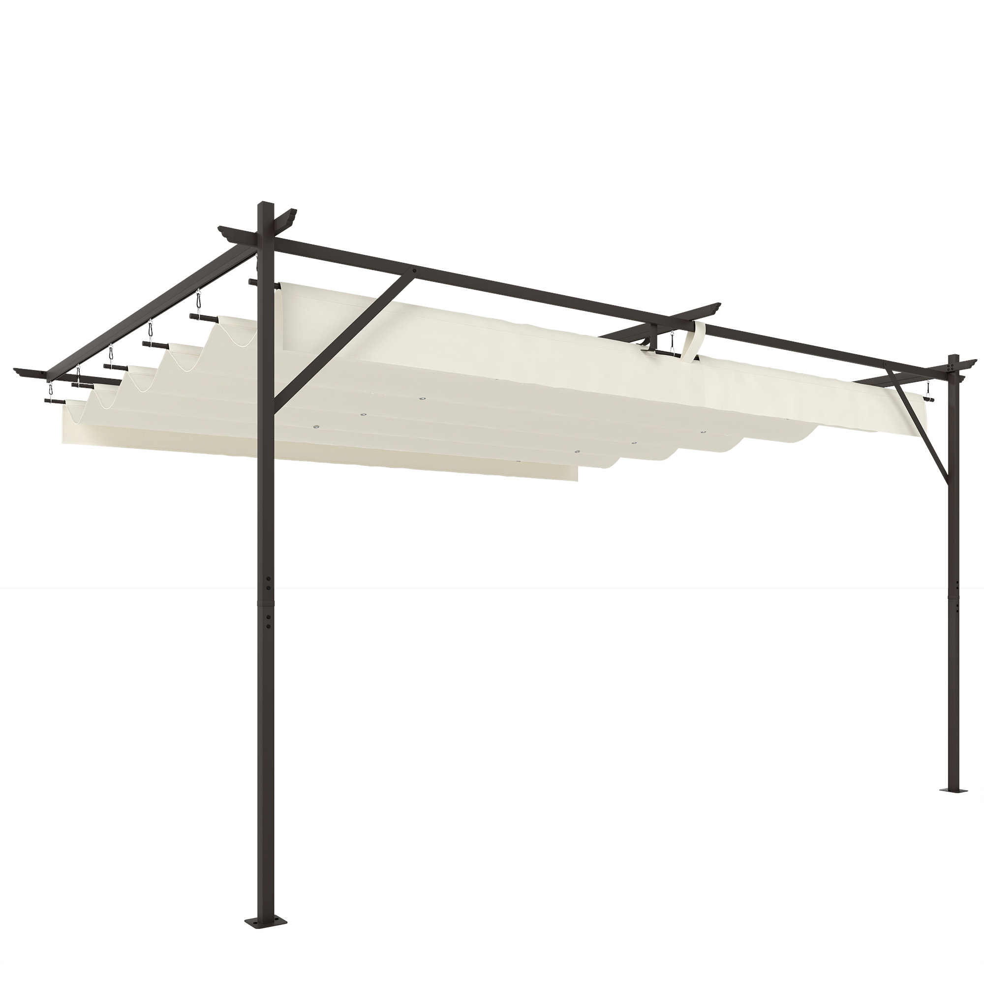 Terrassendach Pergola ca. 4x3m Terrassenüberdachung mit Verstellbares Dach, Wandmontage UV 30+ Cremeweiß