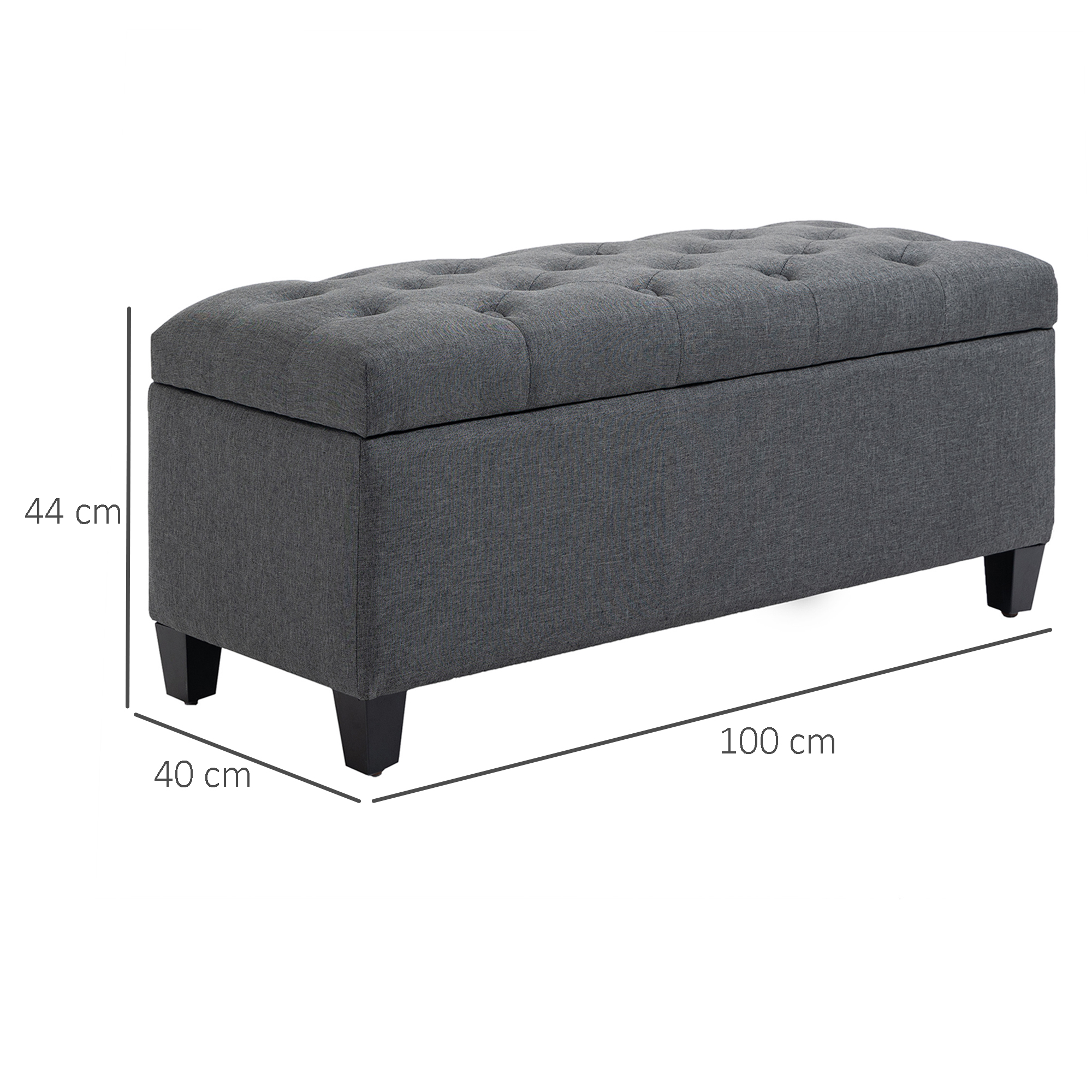 Sitzbank mit Stauraum Polsterbank mit Leinenoptik, Sitztruhe mit Holzbeine, Truhenbank für Wohnzimmer Schlafzimmer Flur 100 x 40 x 44 cm Dunkelgrau