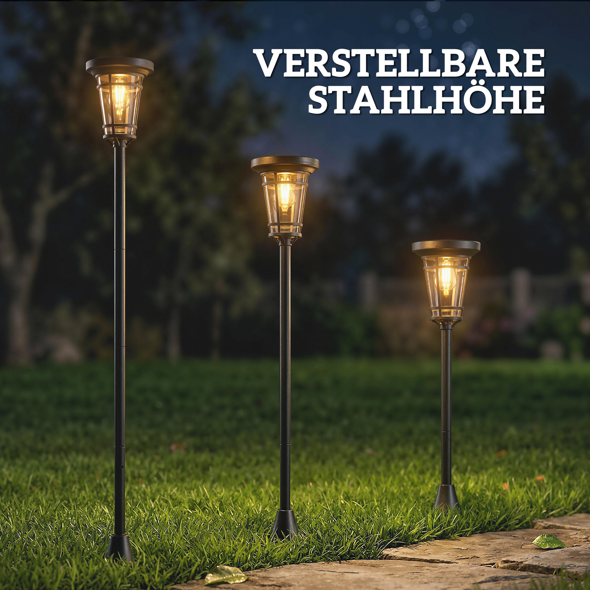Solar Laterne 2er-Set Stehleuchte 180cm Höhenverstellbar mit 2 Helligkeitsmodi Lichtsensor Schalter, IP44