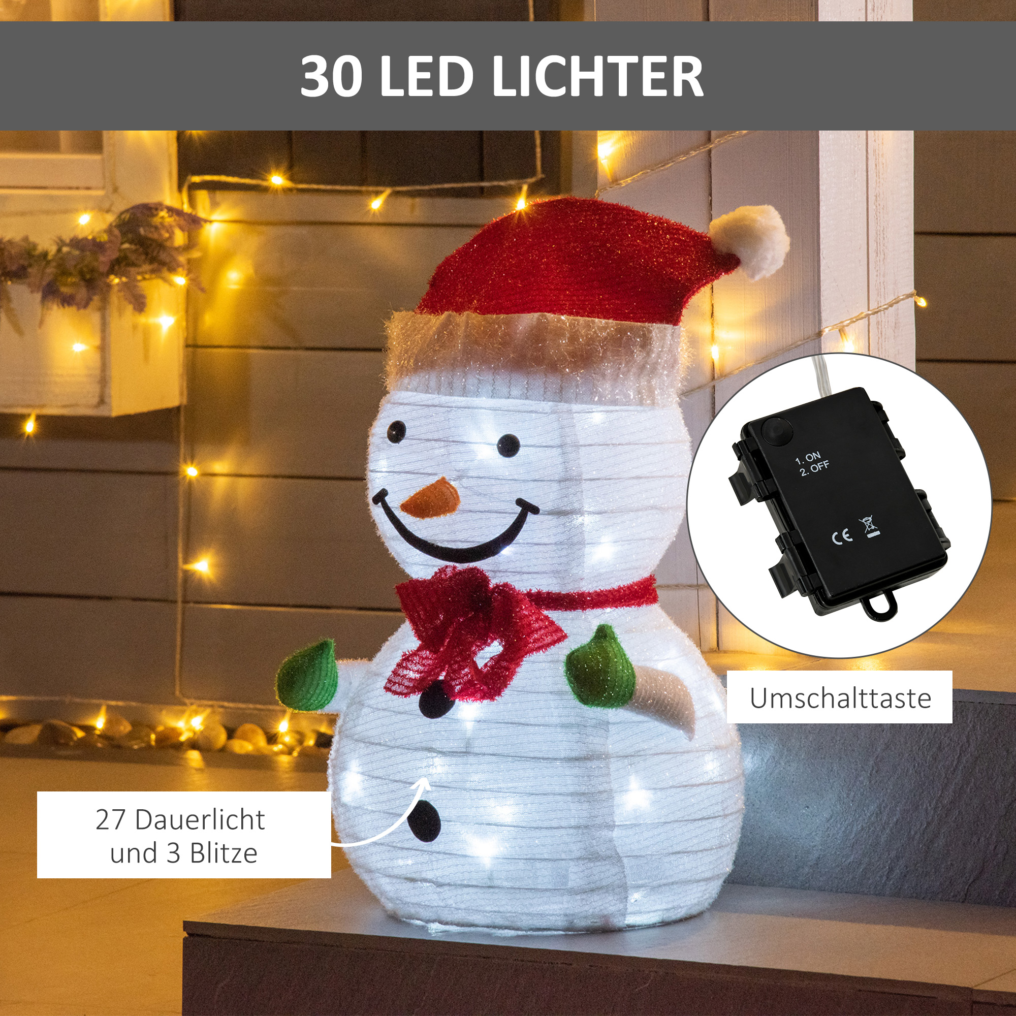 Weihnachtsdekoration Schneemann Outdoor.Weihnachtsdeko Weihnachtslicht, inkl. LEDS, 30 cm x 30 cm x 51 cm, Rot+Weiß